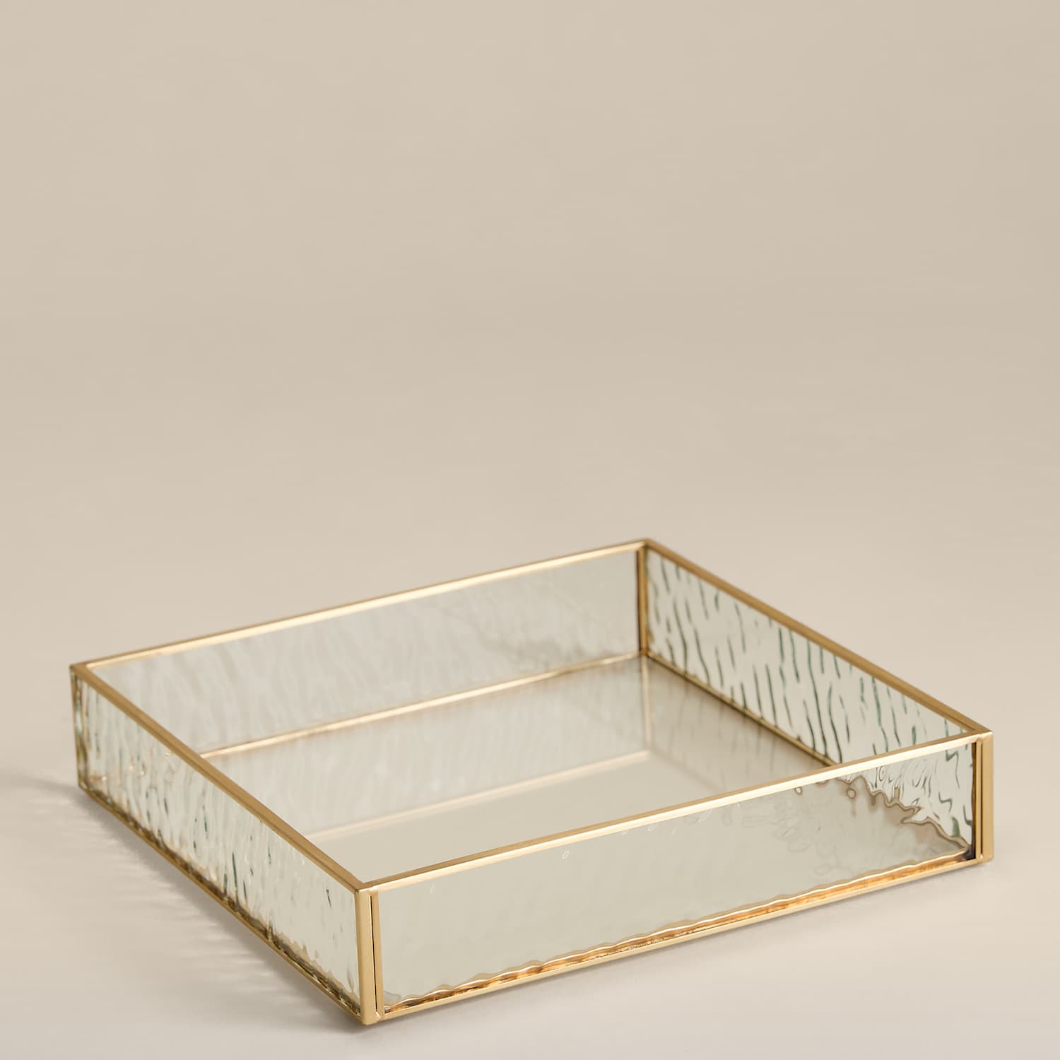 M&S Small Mottled Glass Trinket Tray - Antique Brass