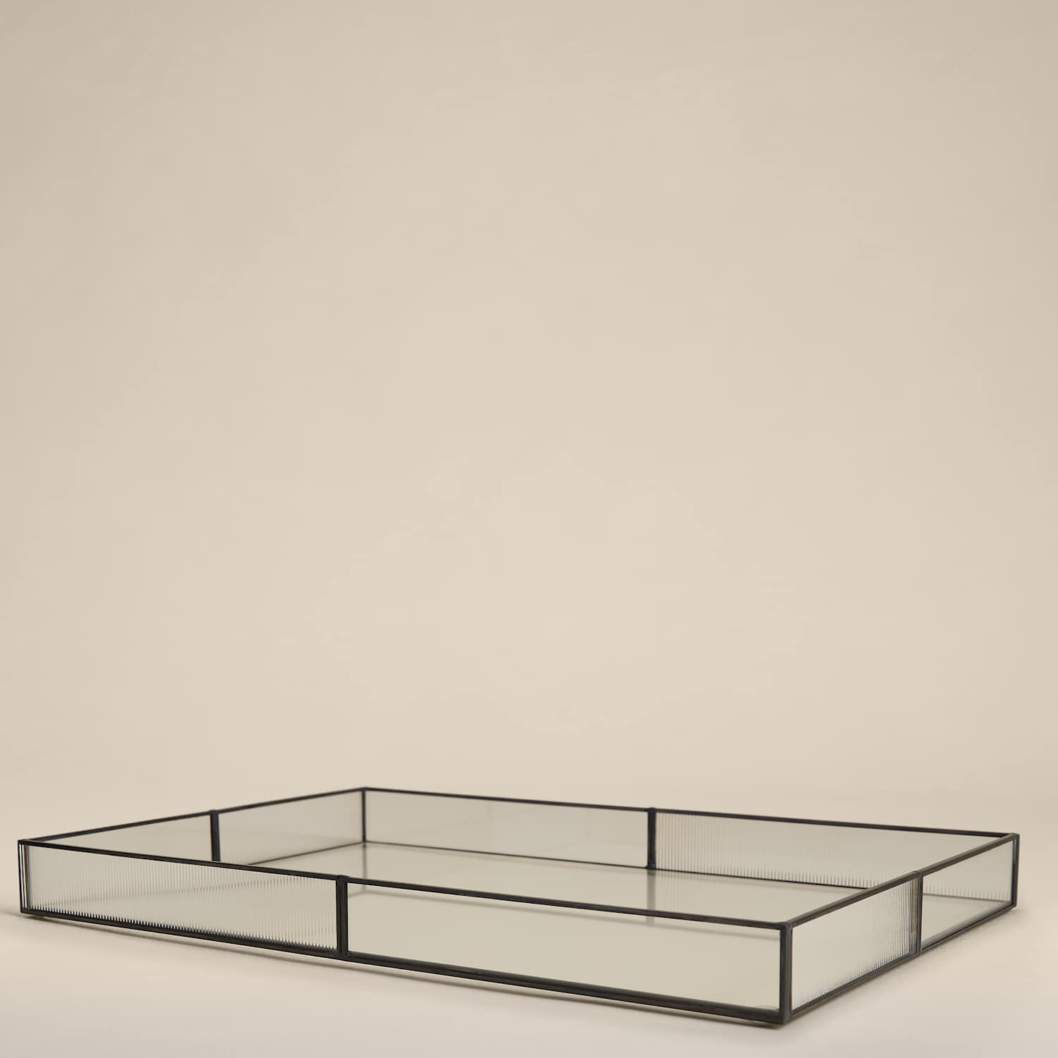 M&S Large Ribbed Glass Trinket Tray - Black
