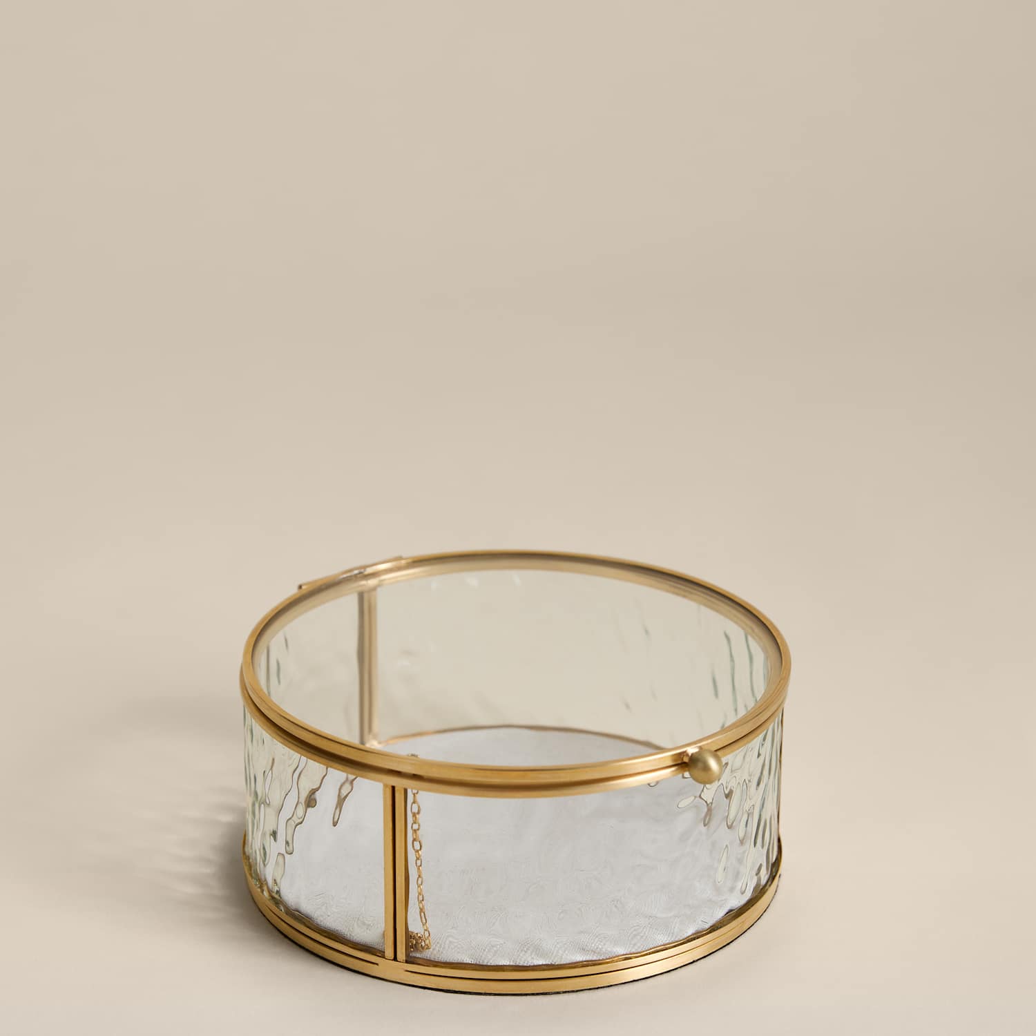M&S Small Round Mottled Glass Box - Antique Brass