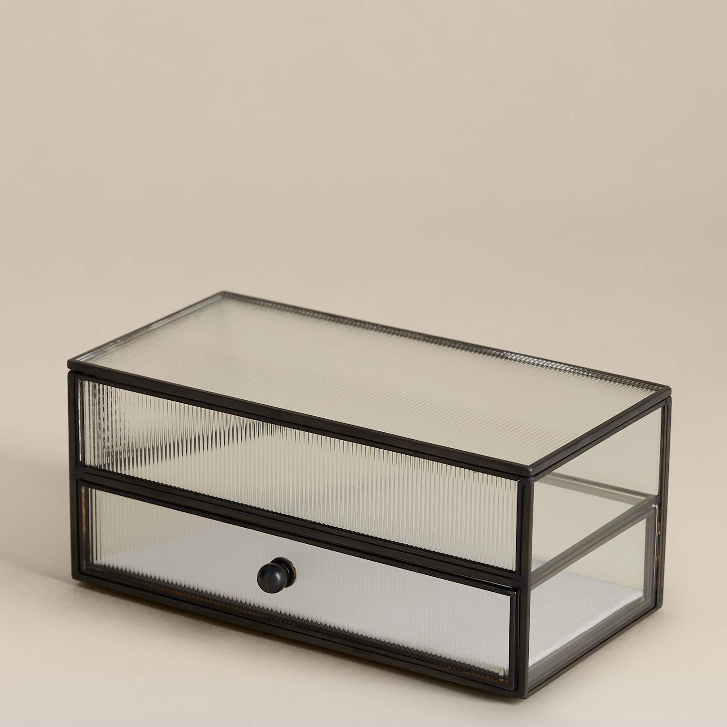 M&S Ribbed Glass Drawer Trinket Box - Black