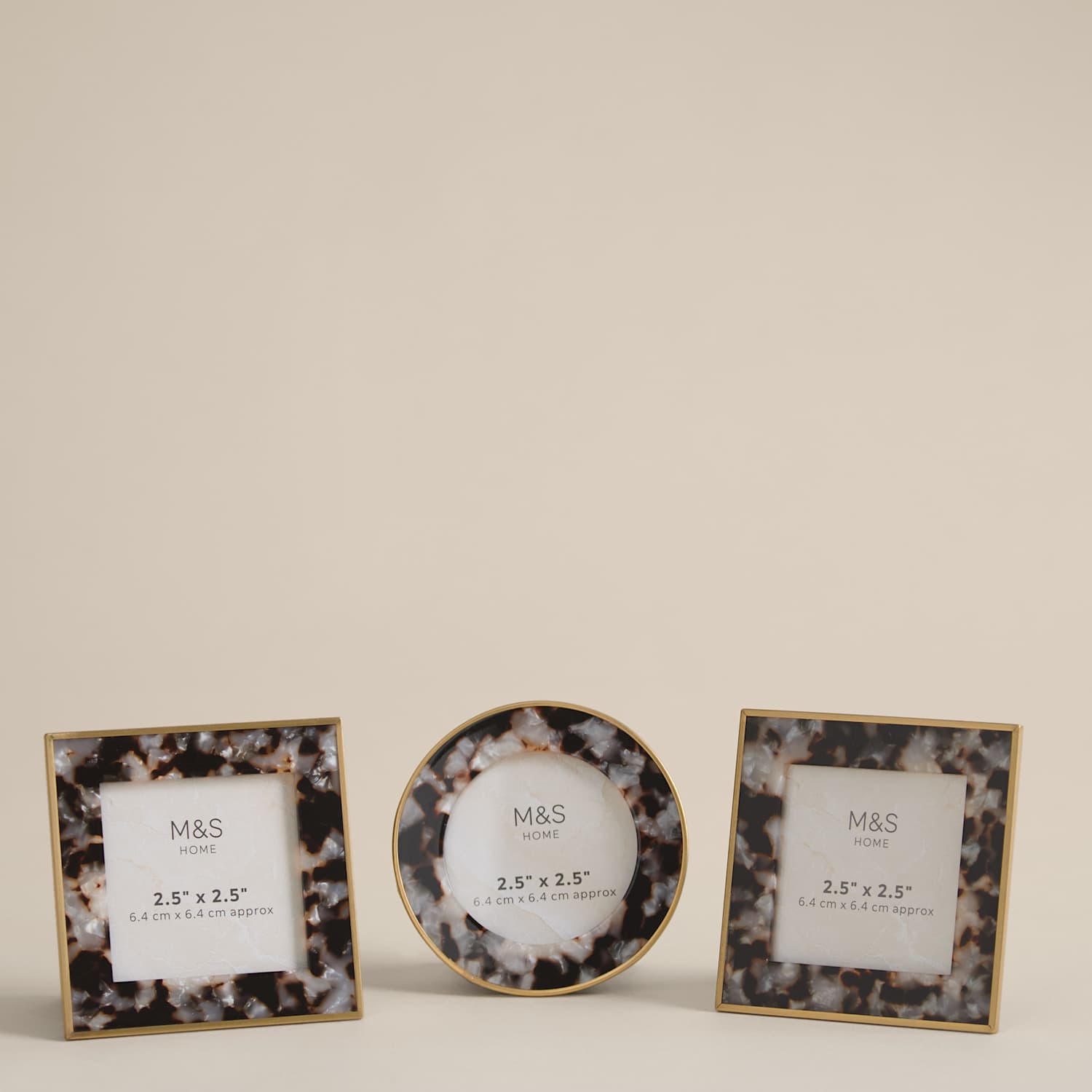 M&S Set of 3 Tortoise Shell Photo Frames 2.5x2.5 inch - Multi