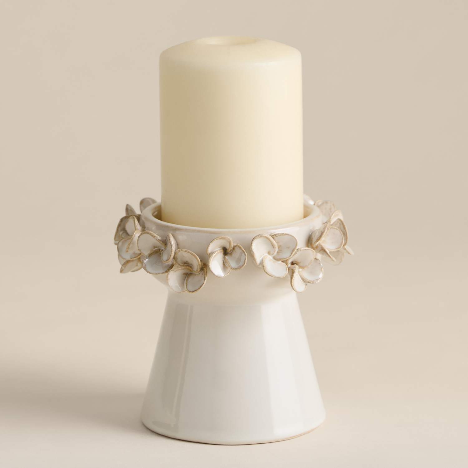 M&S Petal Ceramic Pillar Candle Holder - Soft White