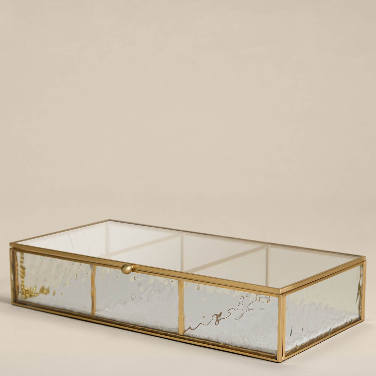 M&S Mottled Glass Trinket Box - Antique Brass