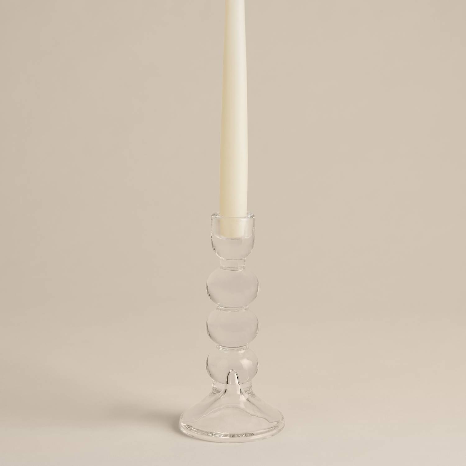 M&S Tall Glass Bobble Dinner Candle Holder - Clear