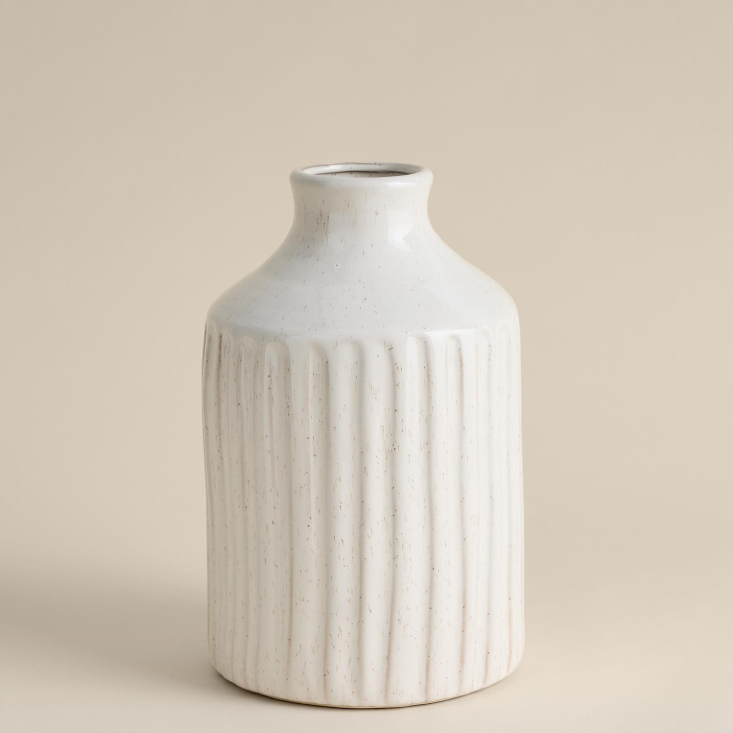 M&S Tall Ridged Ceramic Vase - Soft White