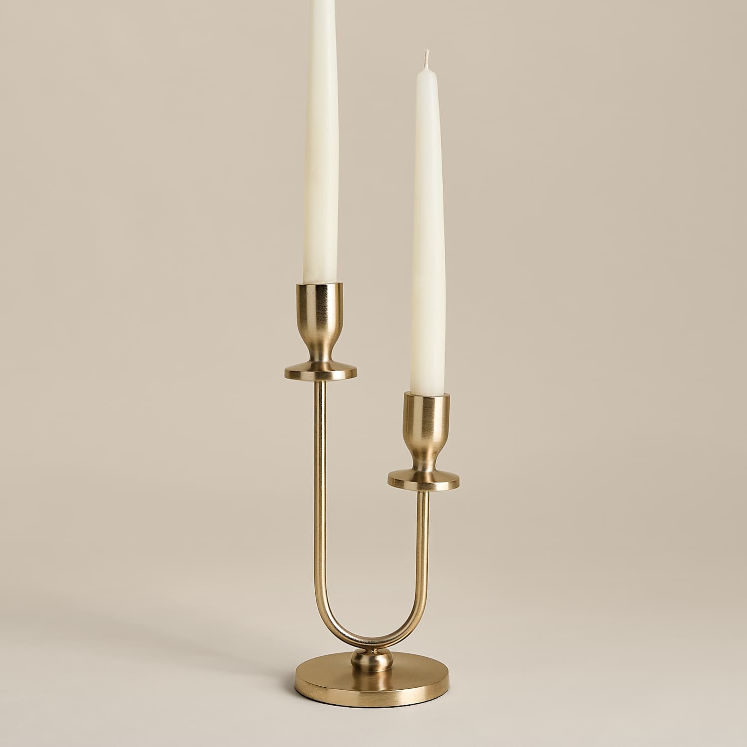 M&S Double Arm Metal Dinner Candle Holder - Antique Brass
