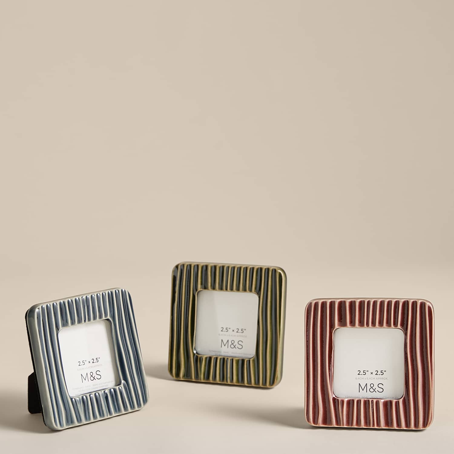 M&S Set of 3 Ceramic Textured Line Photo Frames - Multi