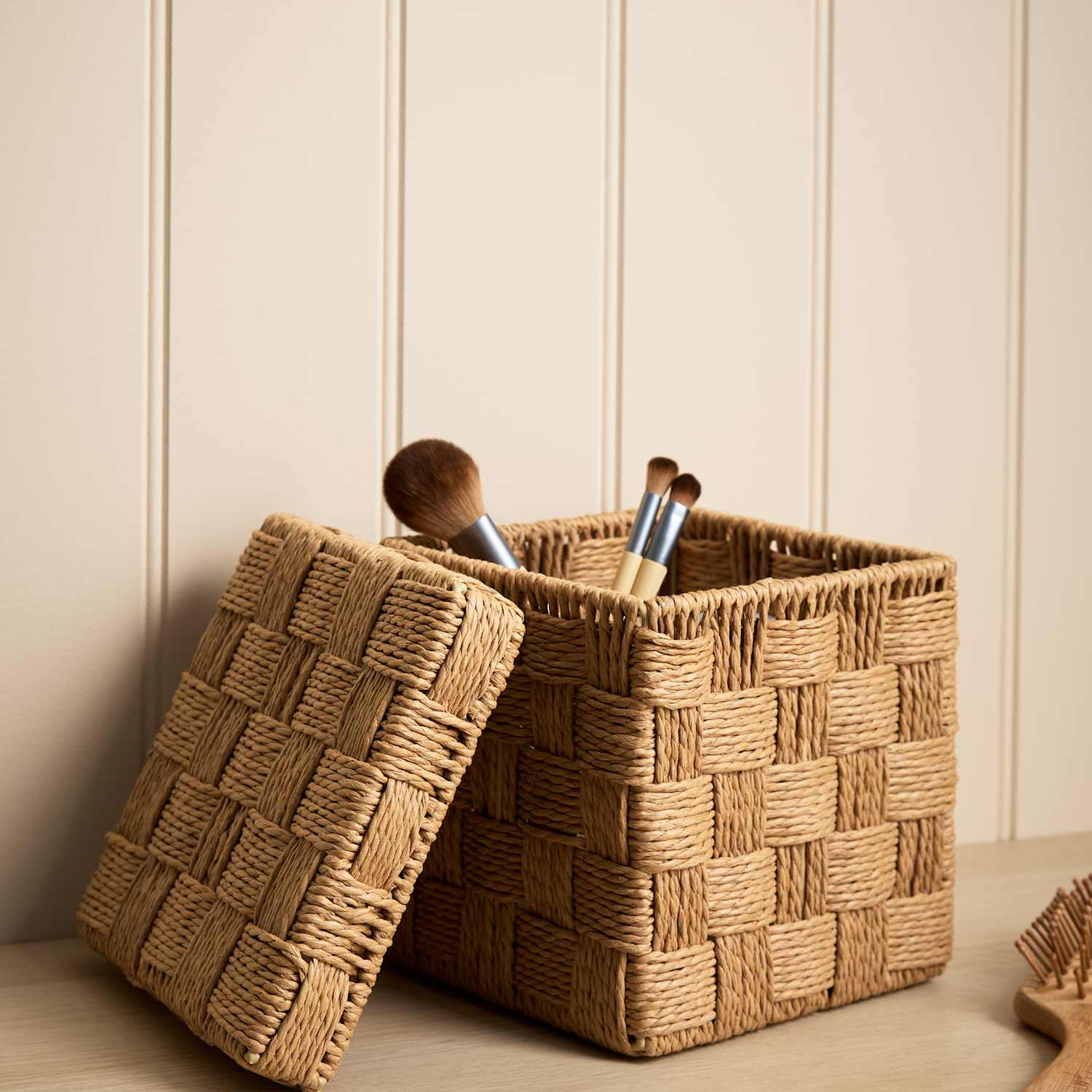 M&S Woven Jute Small Square Storage Box - Natural