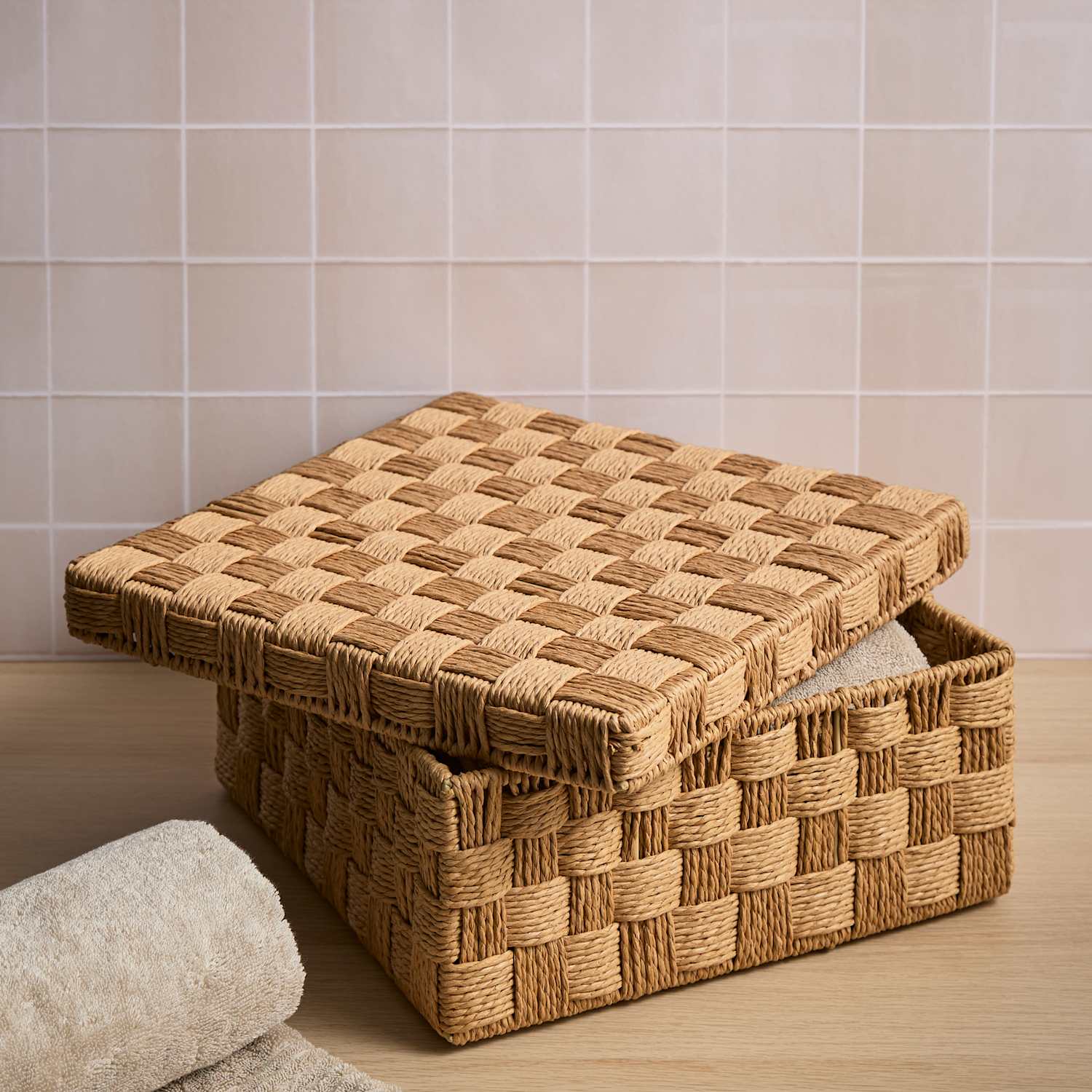 M&S Woven String Medium Square Storage Box - Natural