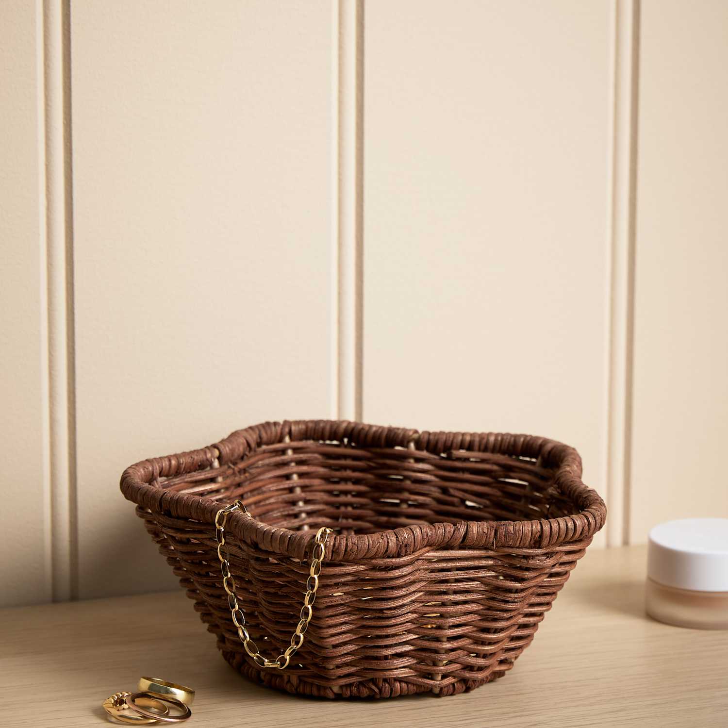 M&S Small Scallop Rattan Trinket Bowl - Brown