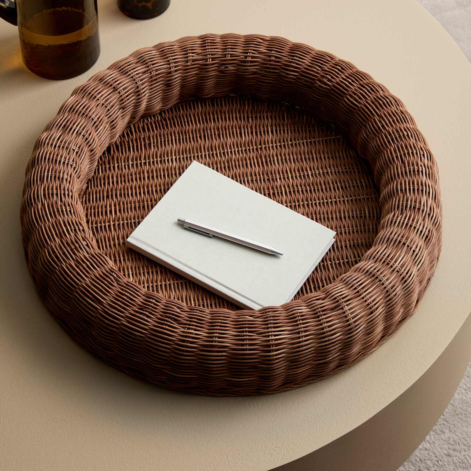 M&S Rattan Large Round Coffee Table Tray - Brown