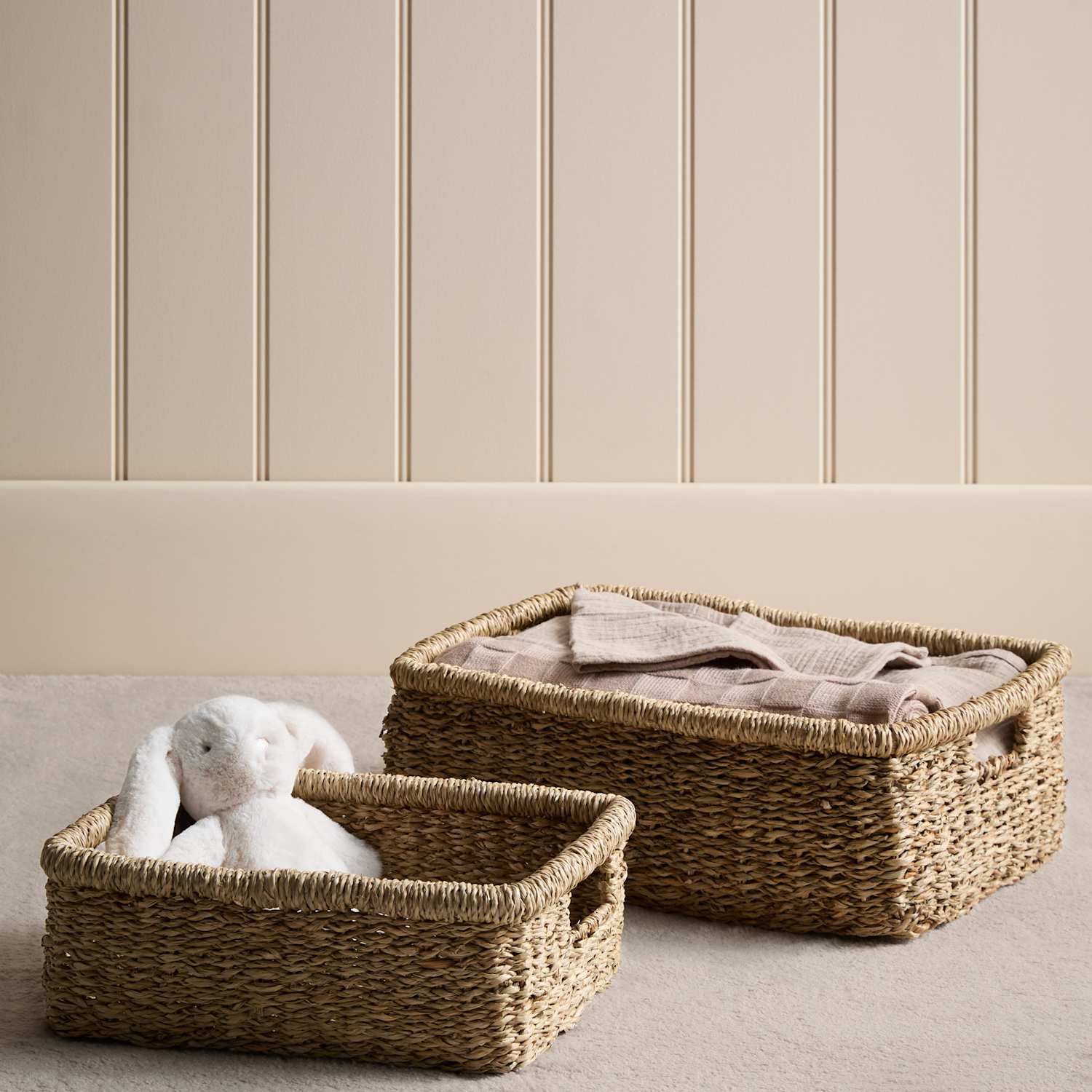 M&S Set of 2 Seagrass Rectangular Baskets - Natural