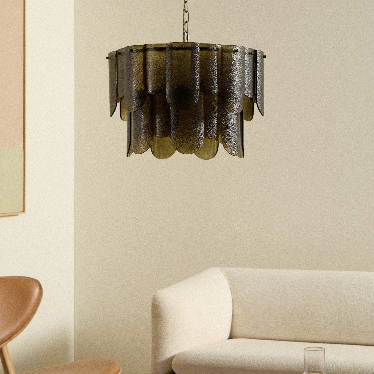 M&S Glass Textured Green Chandelier