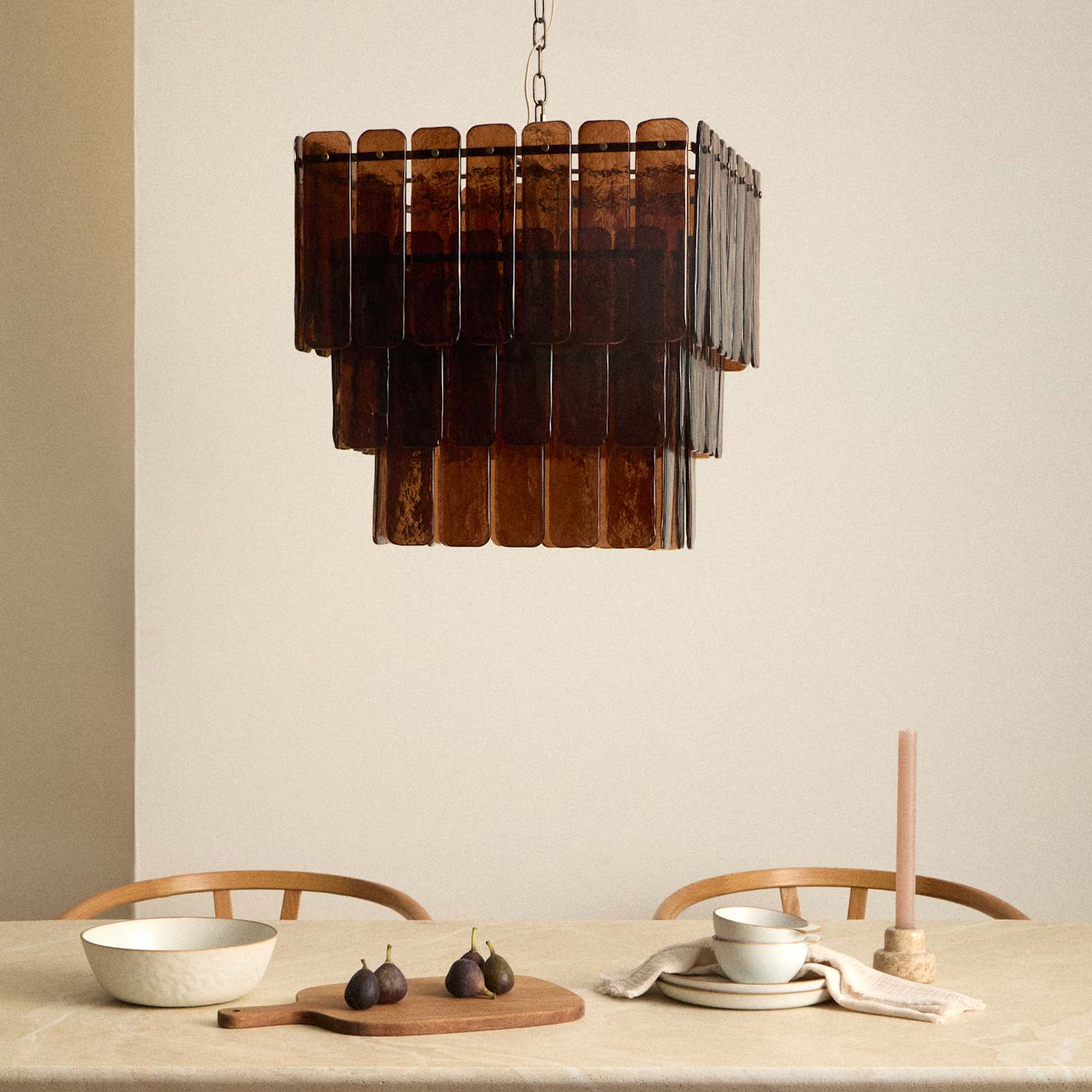 M&S Glass 3 Tier Square Pendant Light - Brown