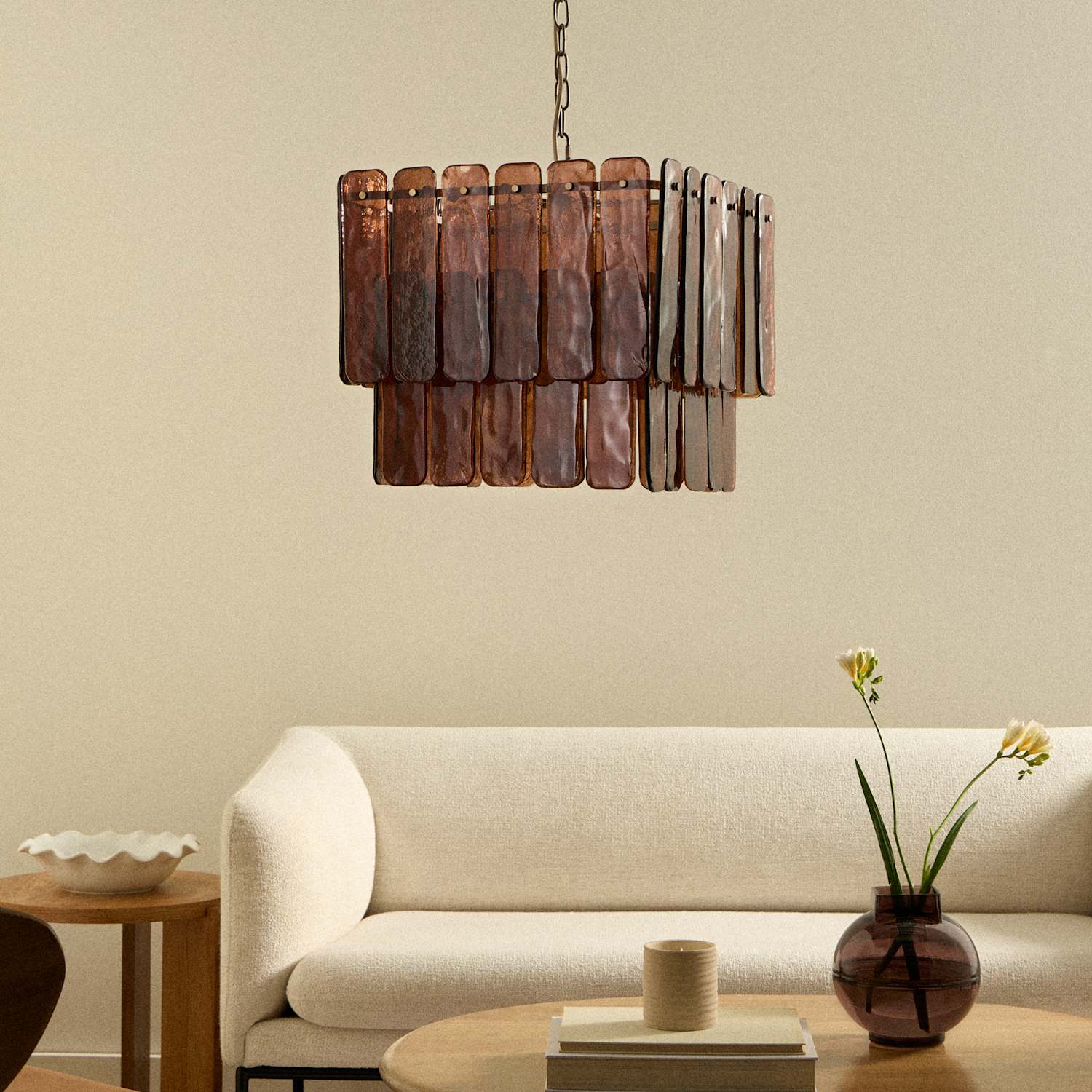 M&S Glass 2 Tier Square Pendant Light - Brown