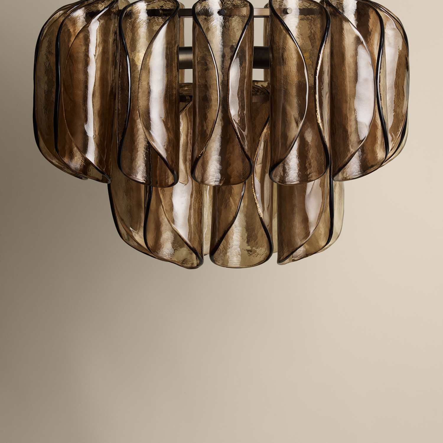 M&S Two-Tier Curved Glass Flush Ceiling Light - Brown
