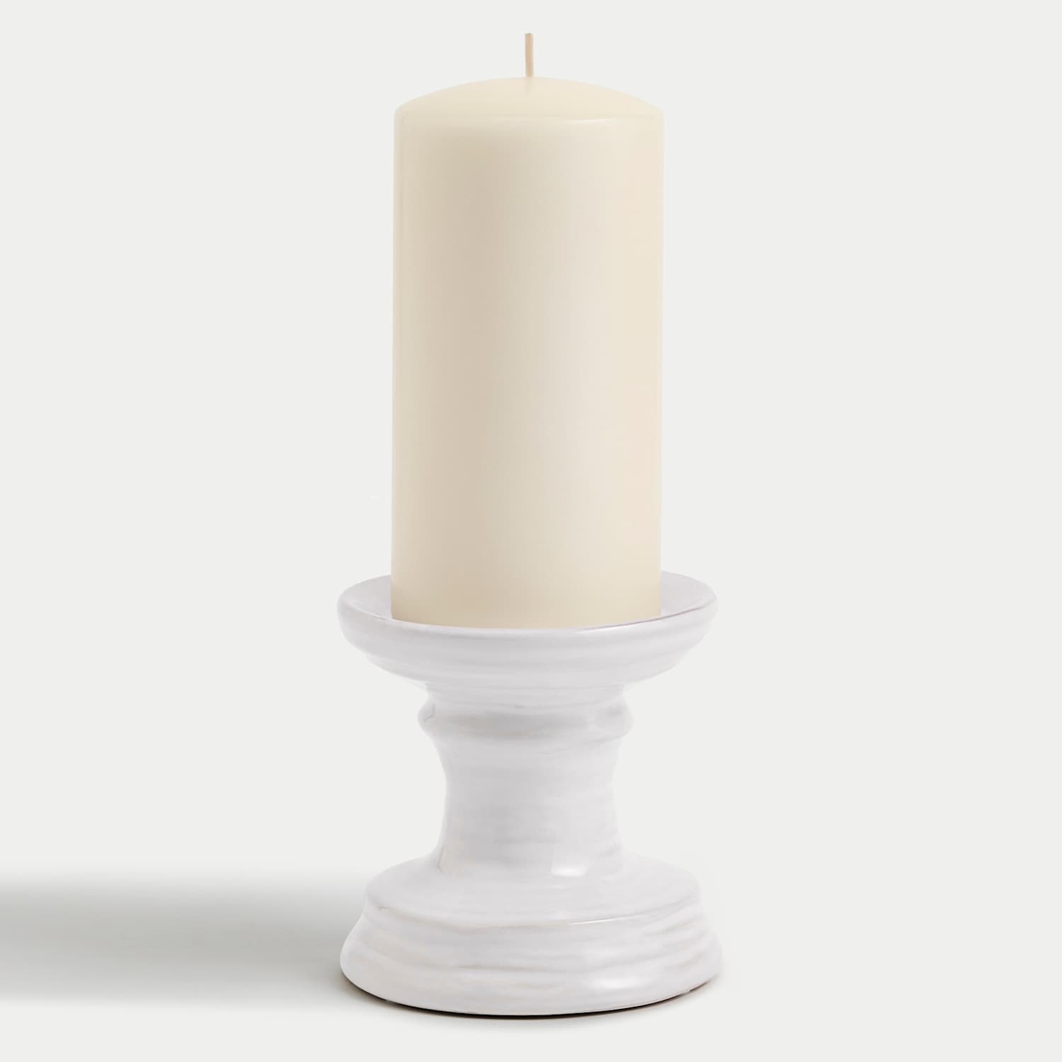 M&S Ceramic Pillar Candle Holder - White
