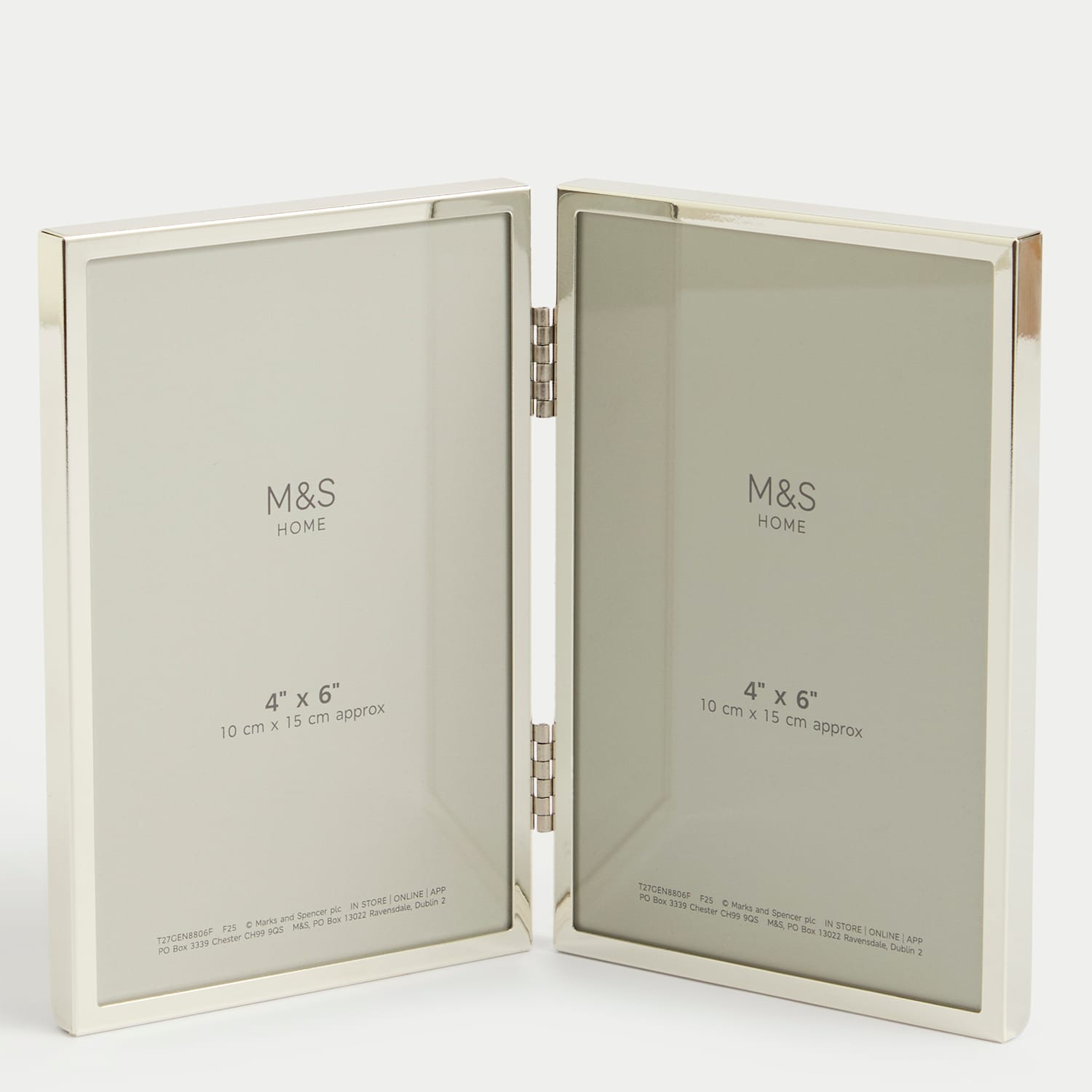 M&S Metal Double Photo Frame 4x6 Inch - Silver