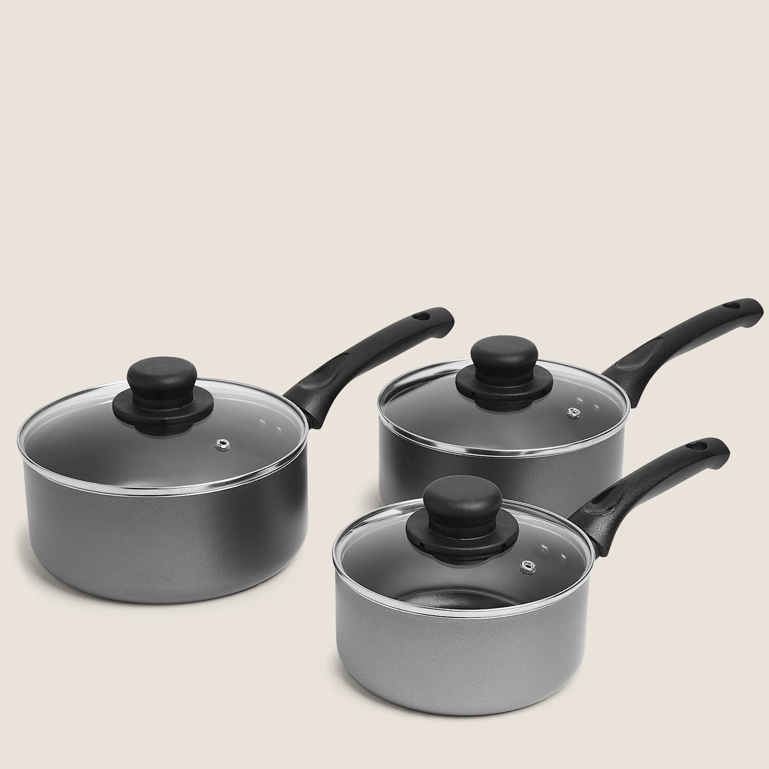 M&S 3 Piece Everyday Aluminium Non-Stick Pan Set - Grey