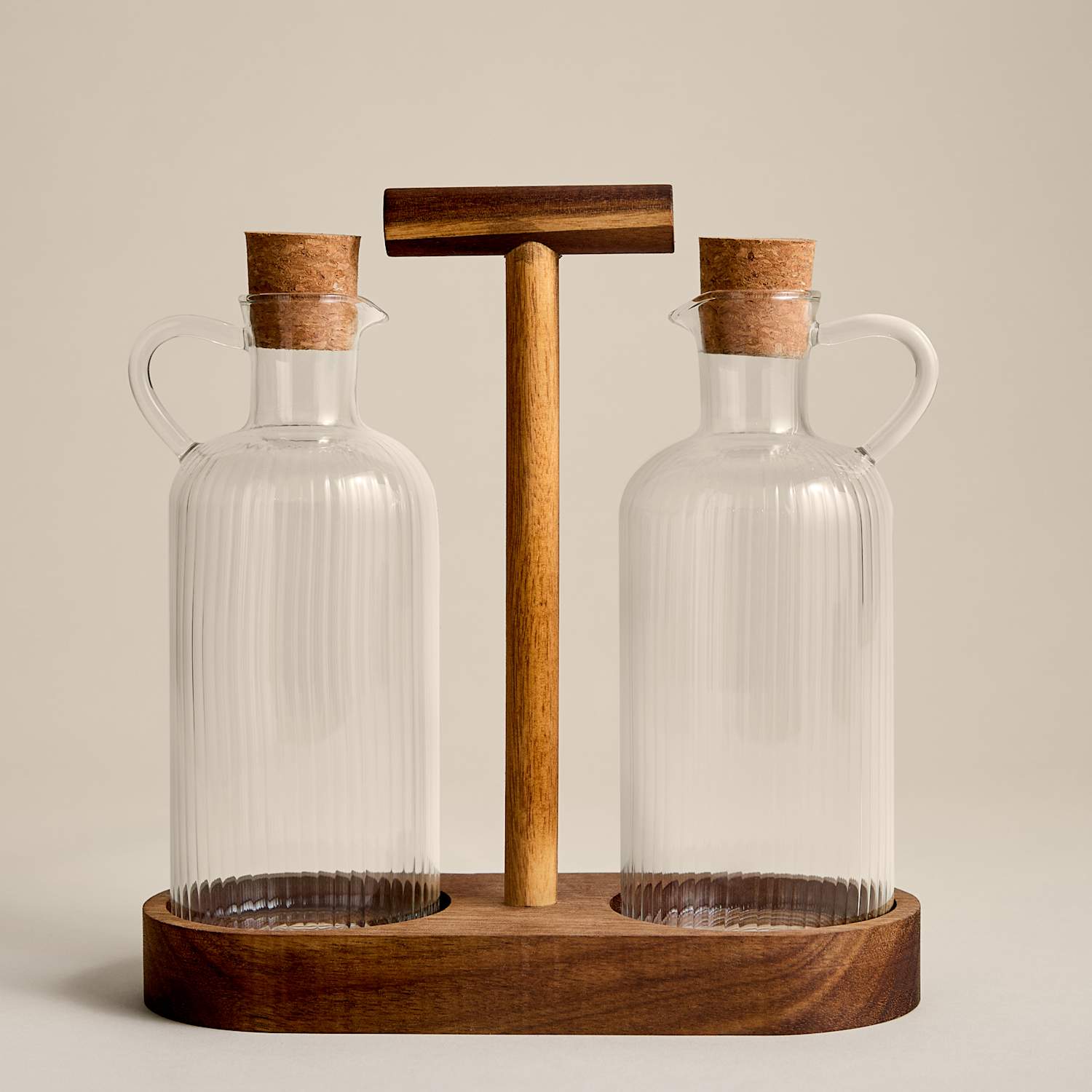 M&S Set of 2 Glass Oil Pourers with Caddy - Clear
