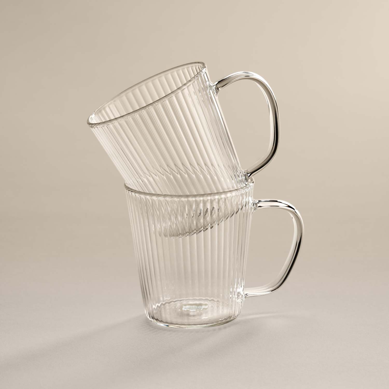 M&S 2 Pack Ribbed Glass Espresso Mugs - Clear