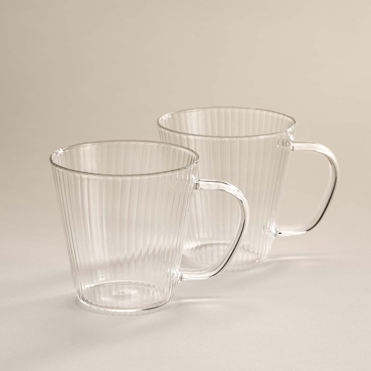 M&S Set of 2 Ribbed Glass Flat White Mugs - Clear
