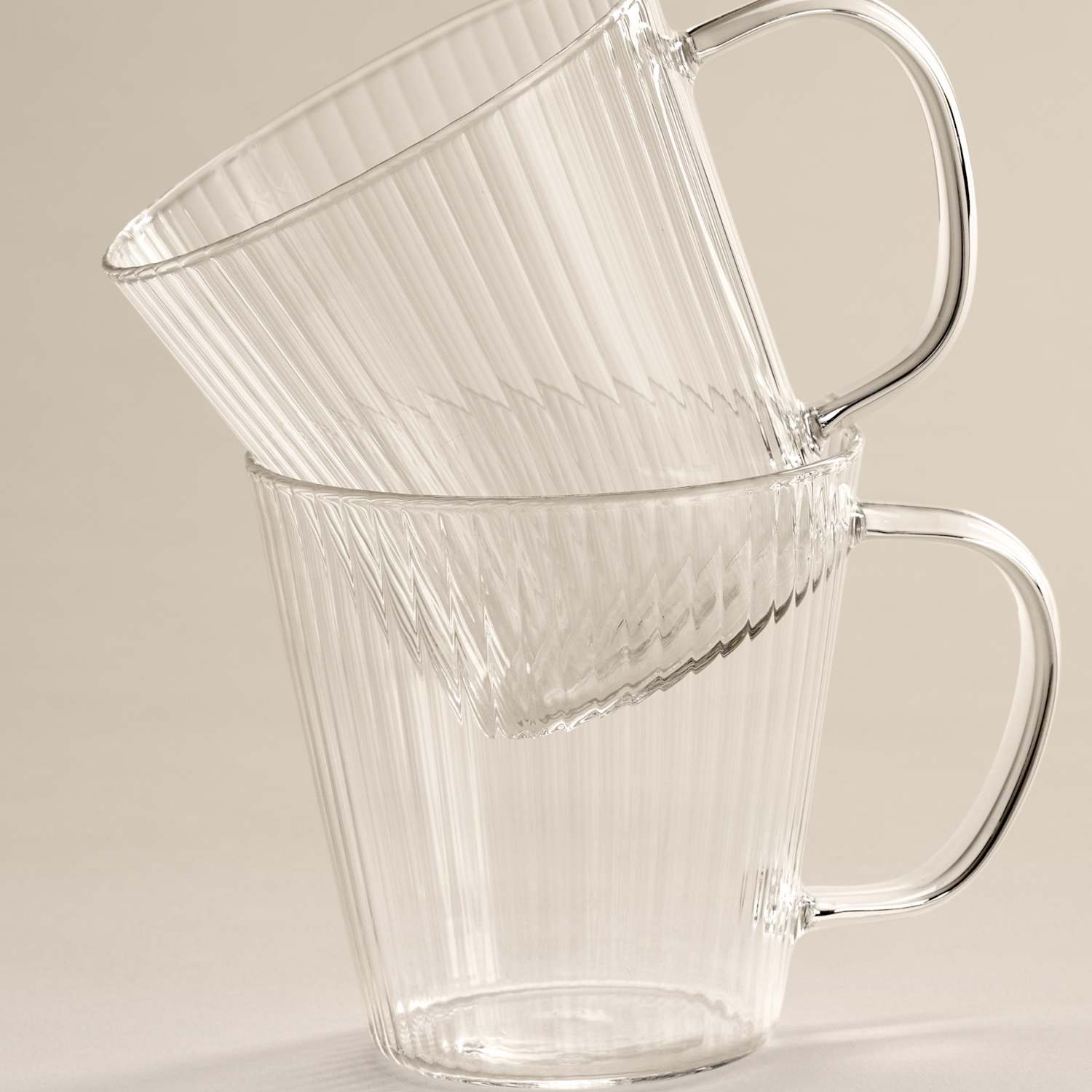 M&S Set of 2 Ribbed Glass Cappuccino Mugs - Clear