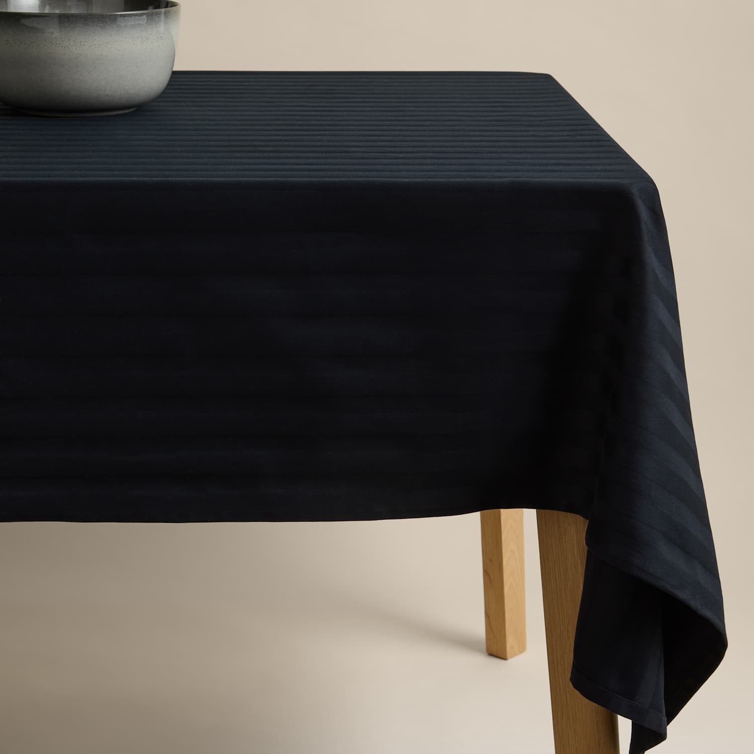 M&S Pure Cotton Sateen Striped Tablecloth - Medium - Black