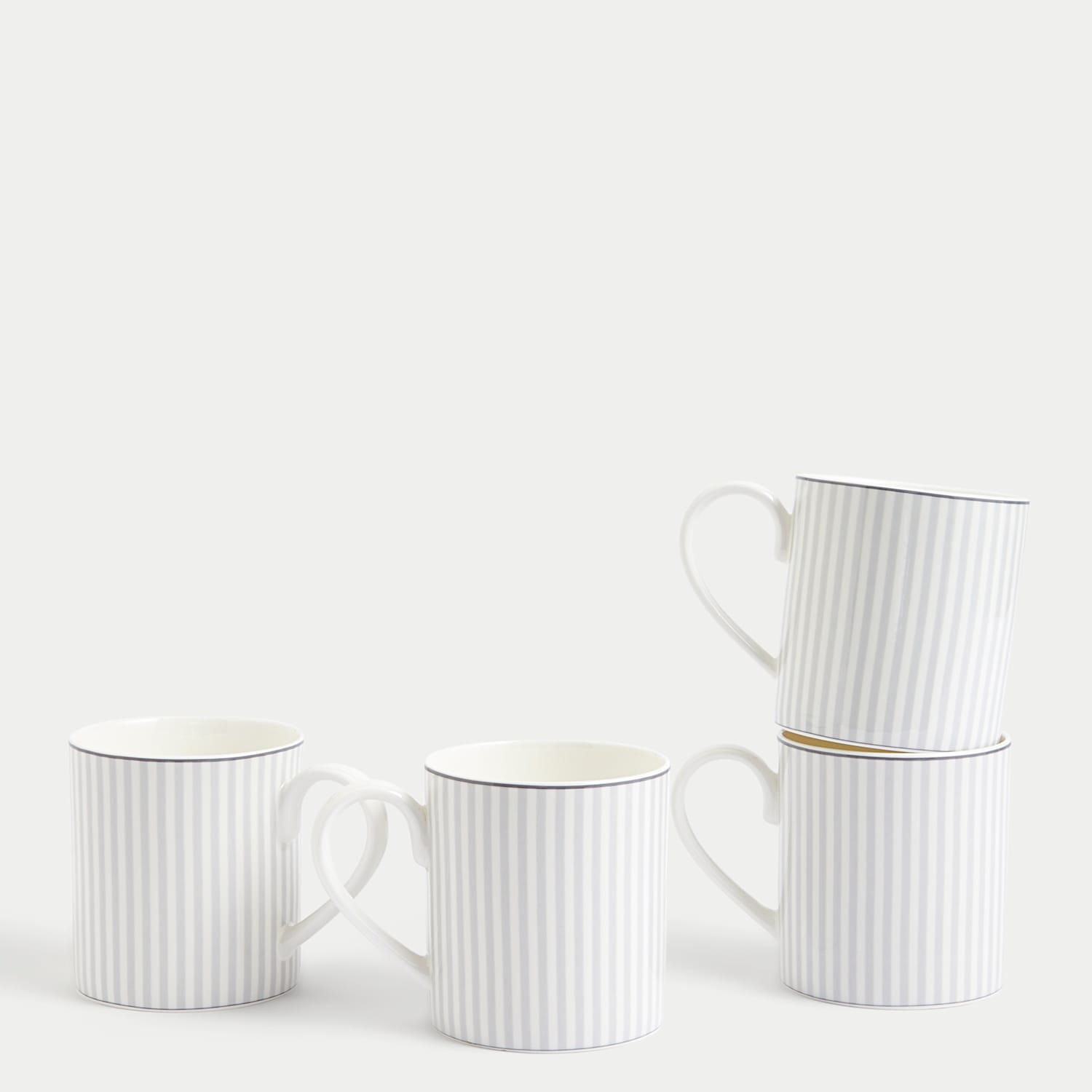 M&S Set of 4 Hampton Stripe Mugs - Grey Mix