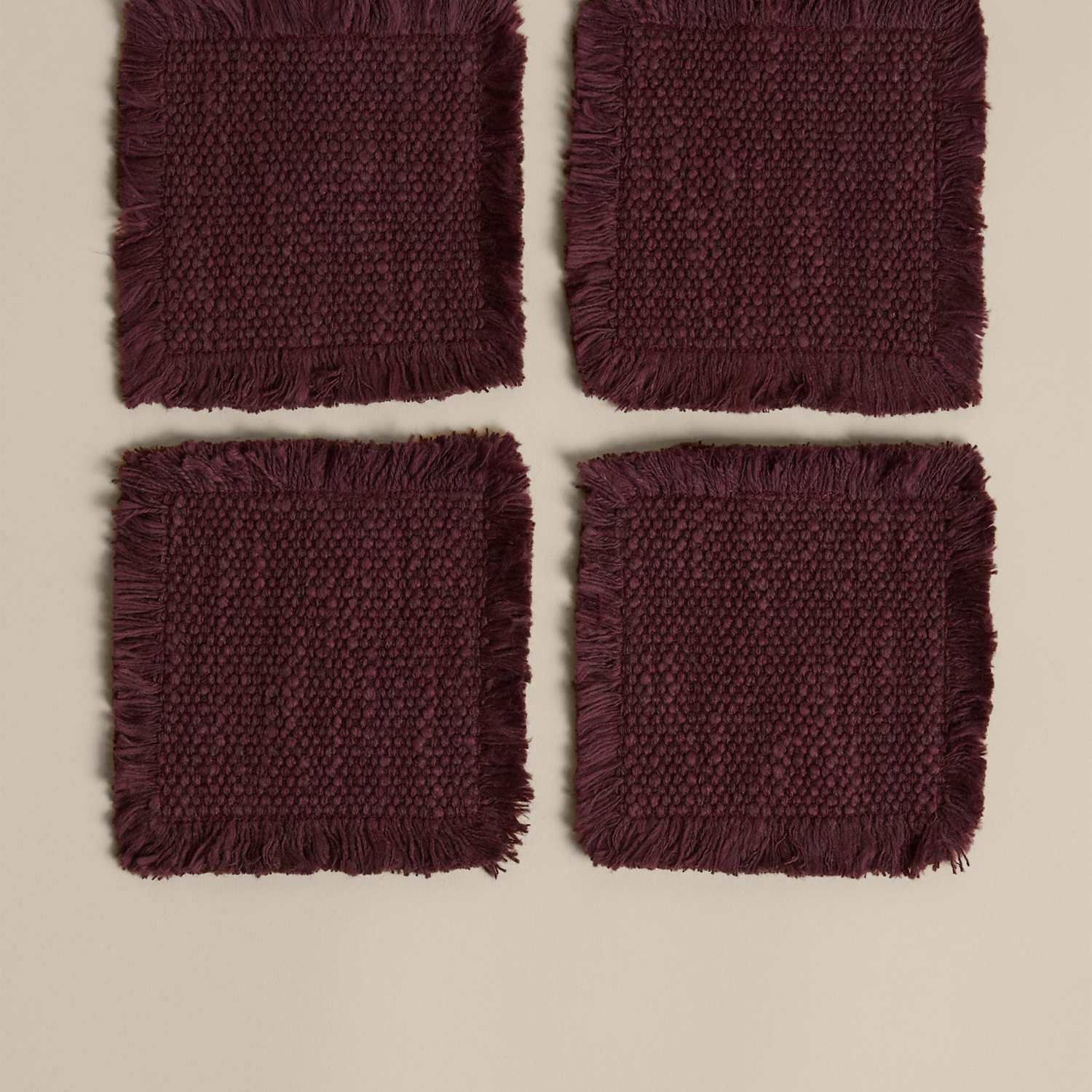 M&S Set of 4 Pure Cotton Frayed Edge Coasters - Plum