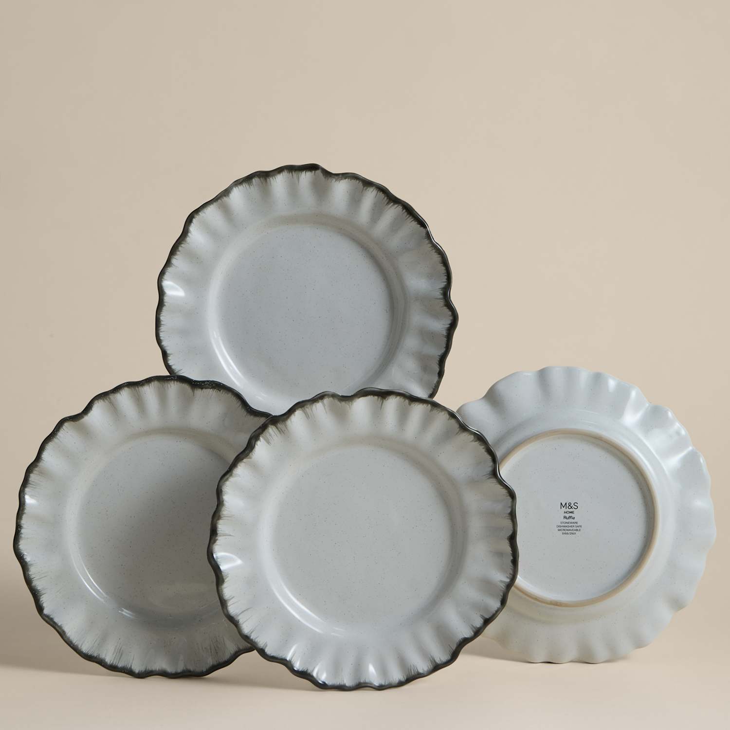 M&S Set of 4 Ruffle Stoneware Side Plates - Cream Mix