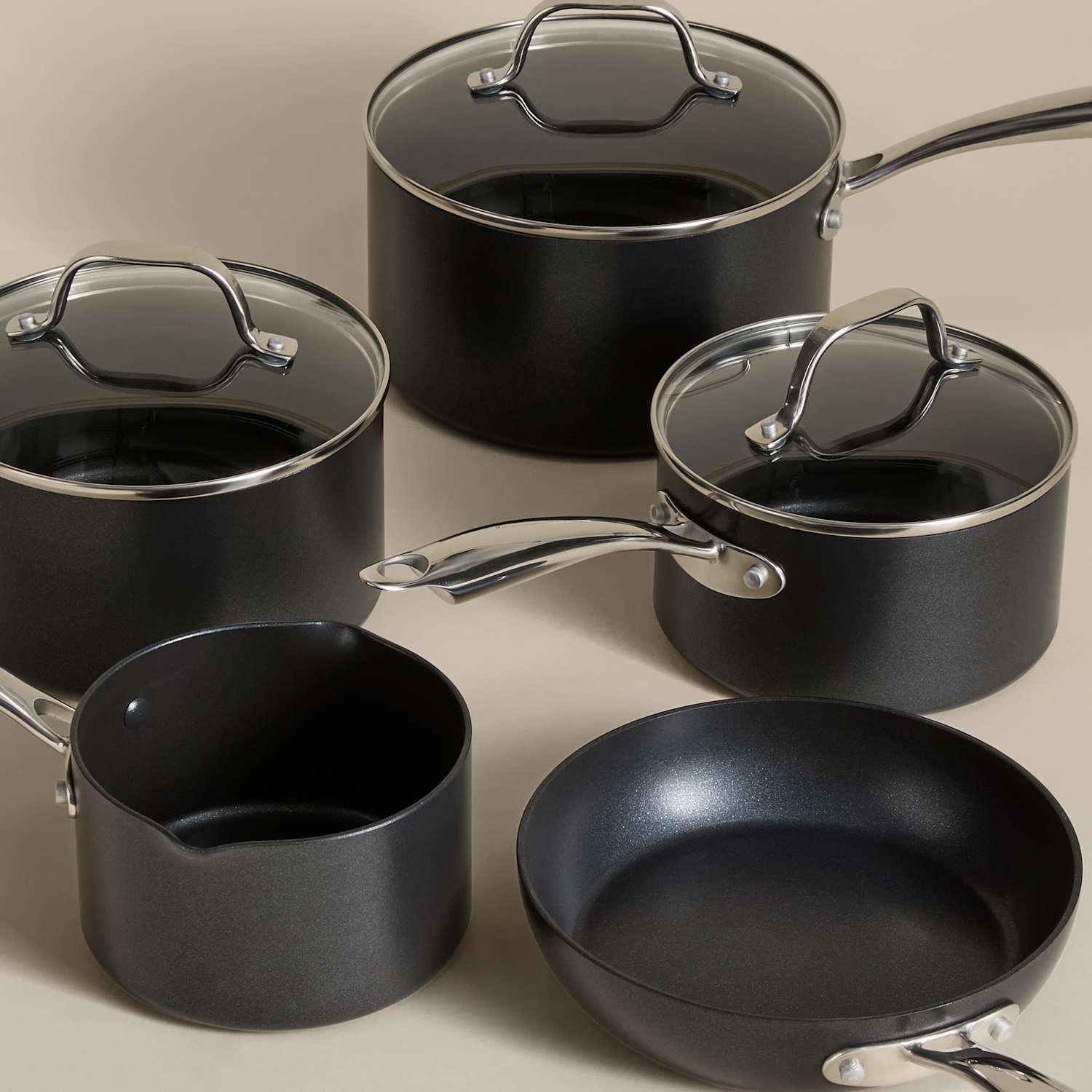 M&S 5 Piece Non-Stick Pro Pan Set - Black