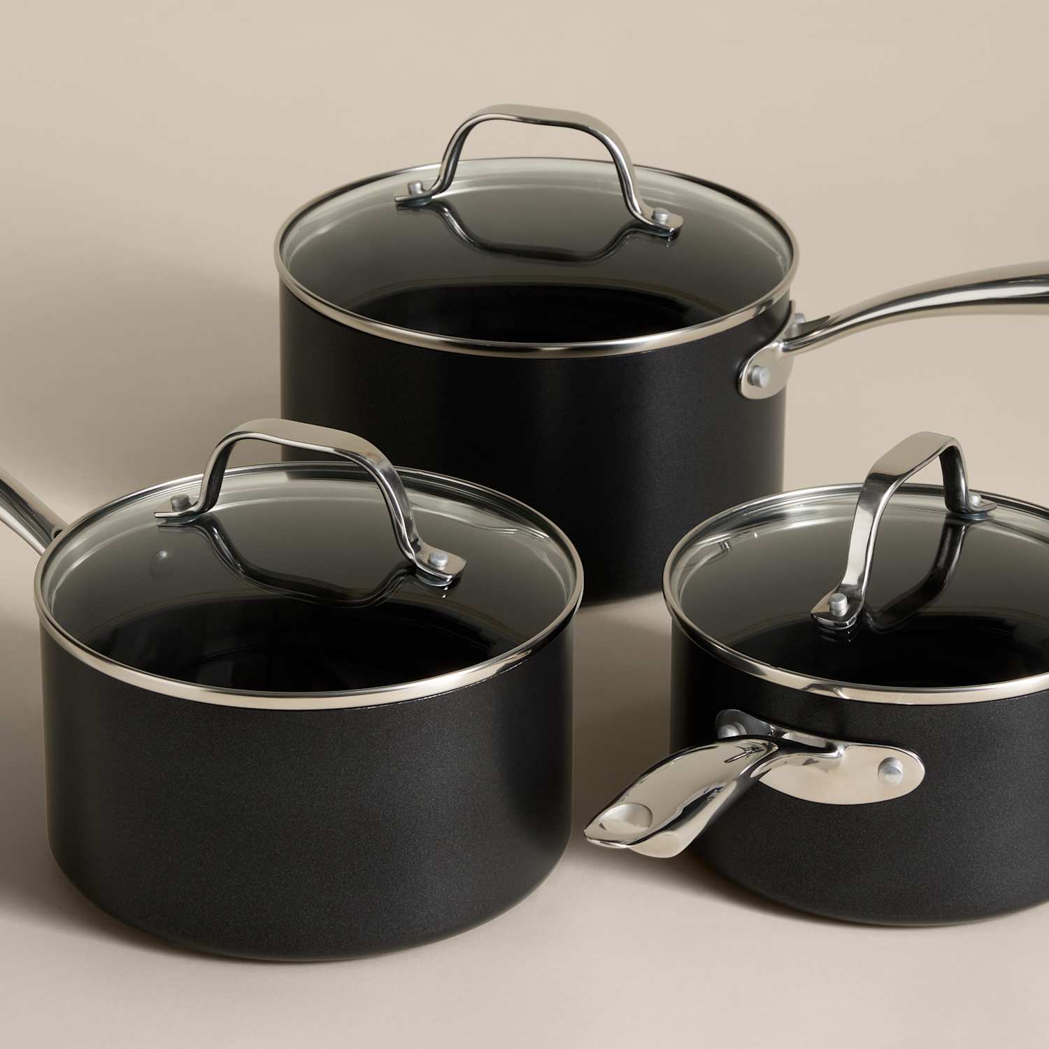 M&S 3 Piece Non-Stick Pro Pan Set - Black