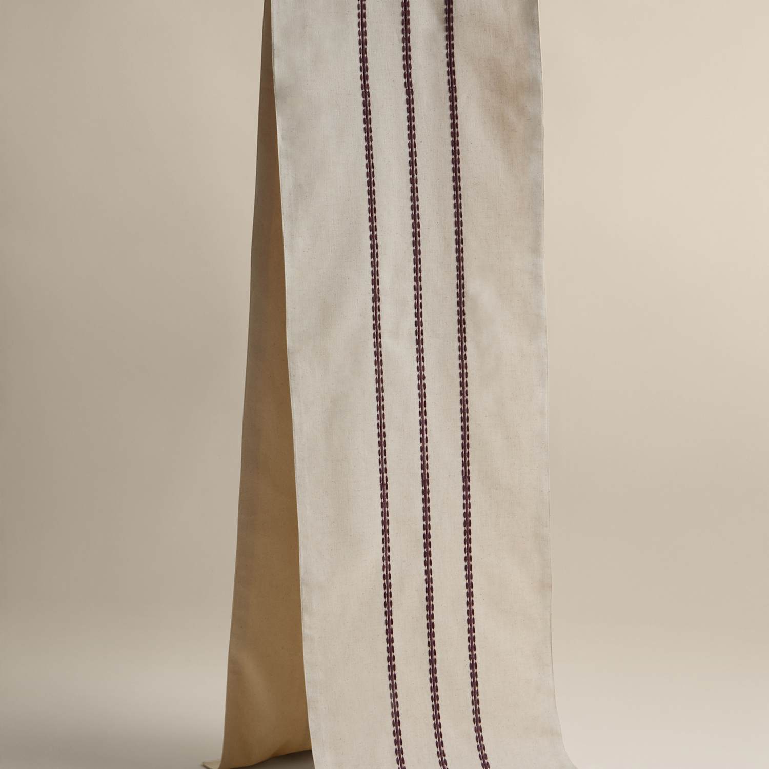 M&S Cotton Rich Striped Table Runner with Linen - Plum