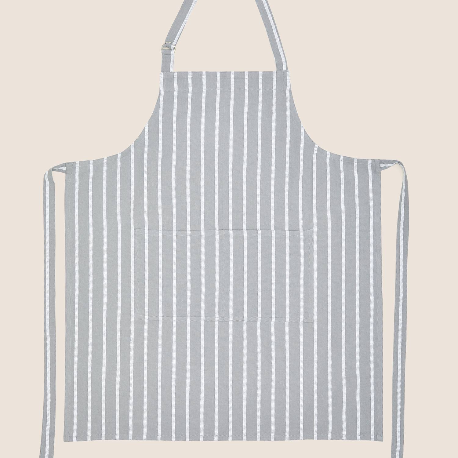 M&S Pure Cotton Striped Apron - Grey