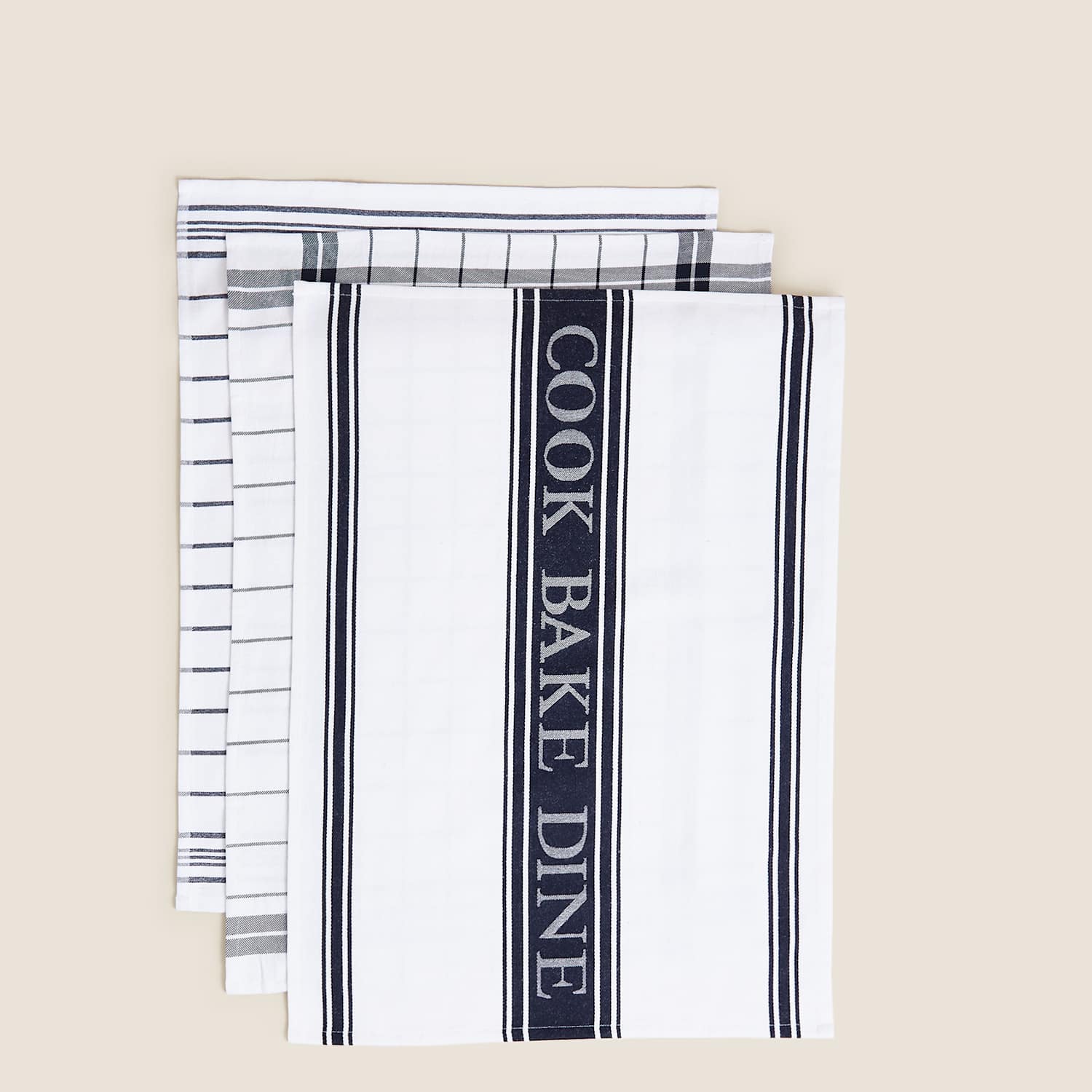 M&S Set of 3 Cotton Rich Striped Tea Towels - Blue