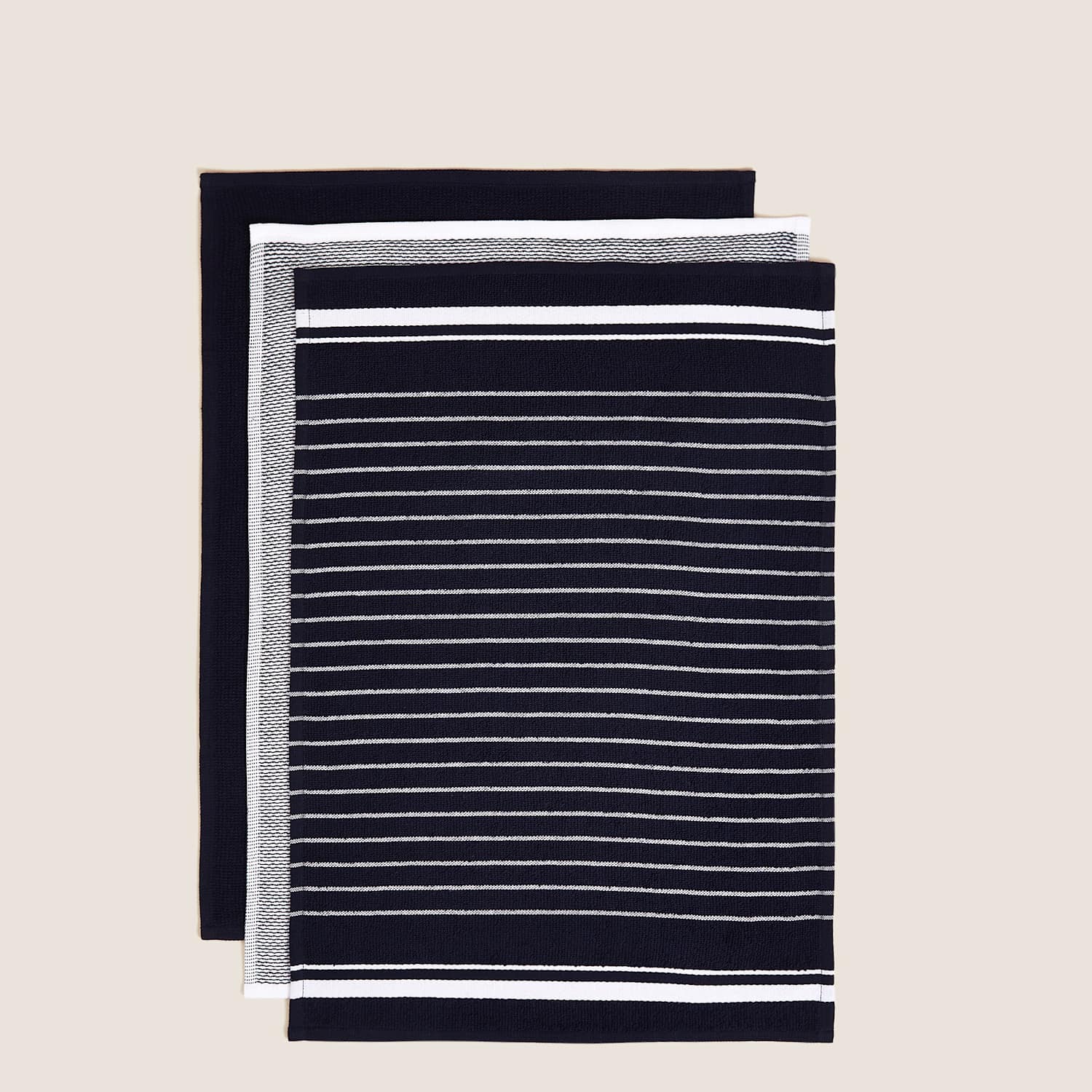 M&S Set of 3 Cotton Rich Tea Towels - Blue