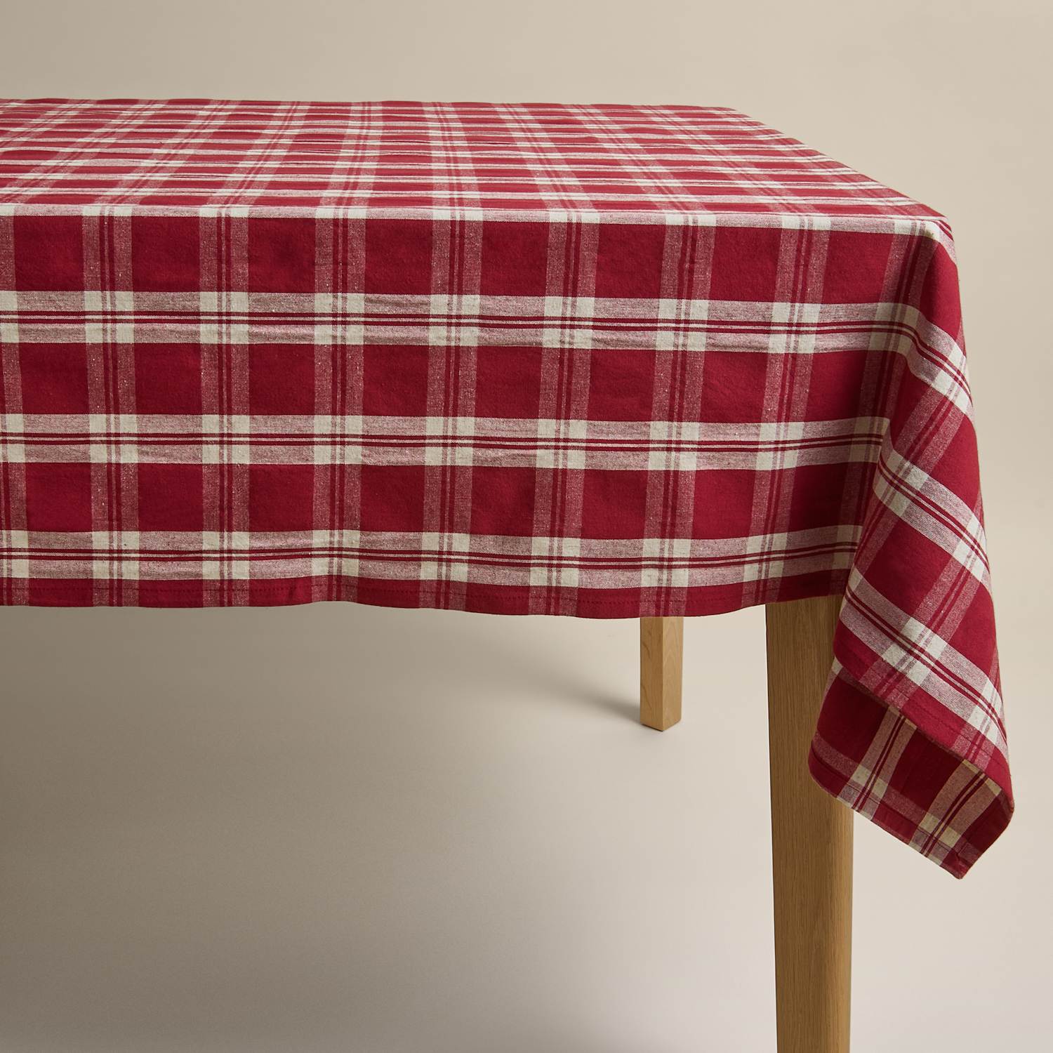 M&S Cotton Rich Checked Christmas Tablecloth - Red Mix