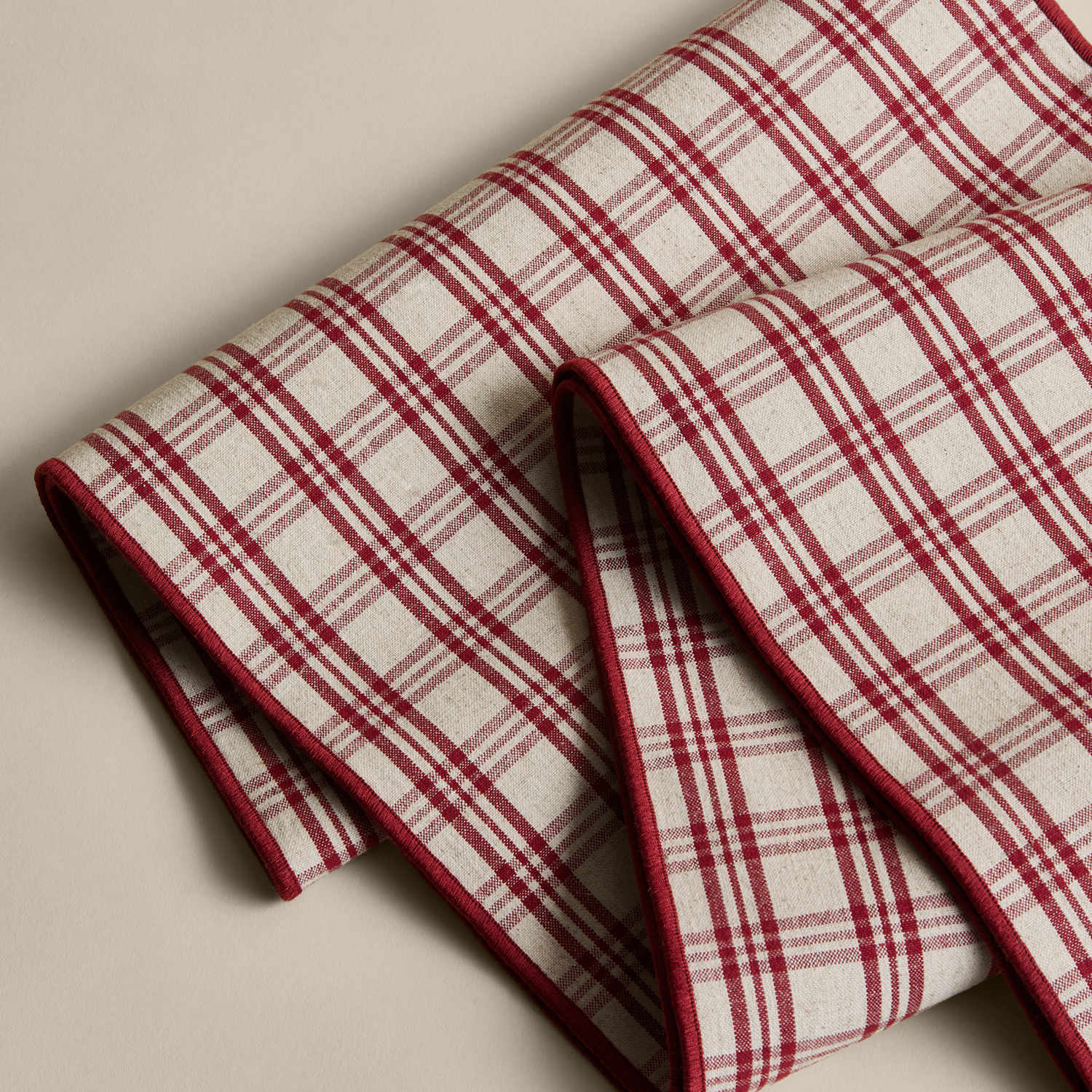 M&S Cotton Rich Checked Table Runner - Natural