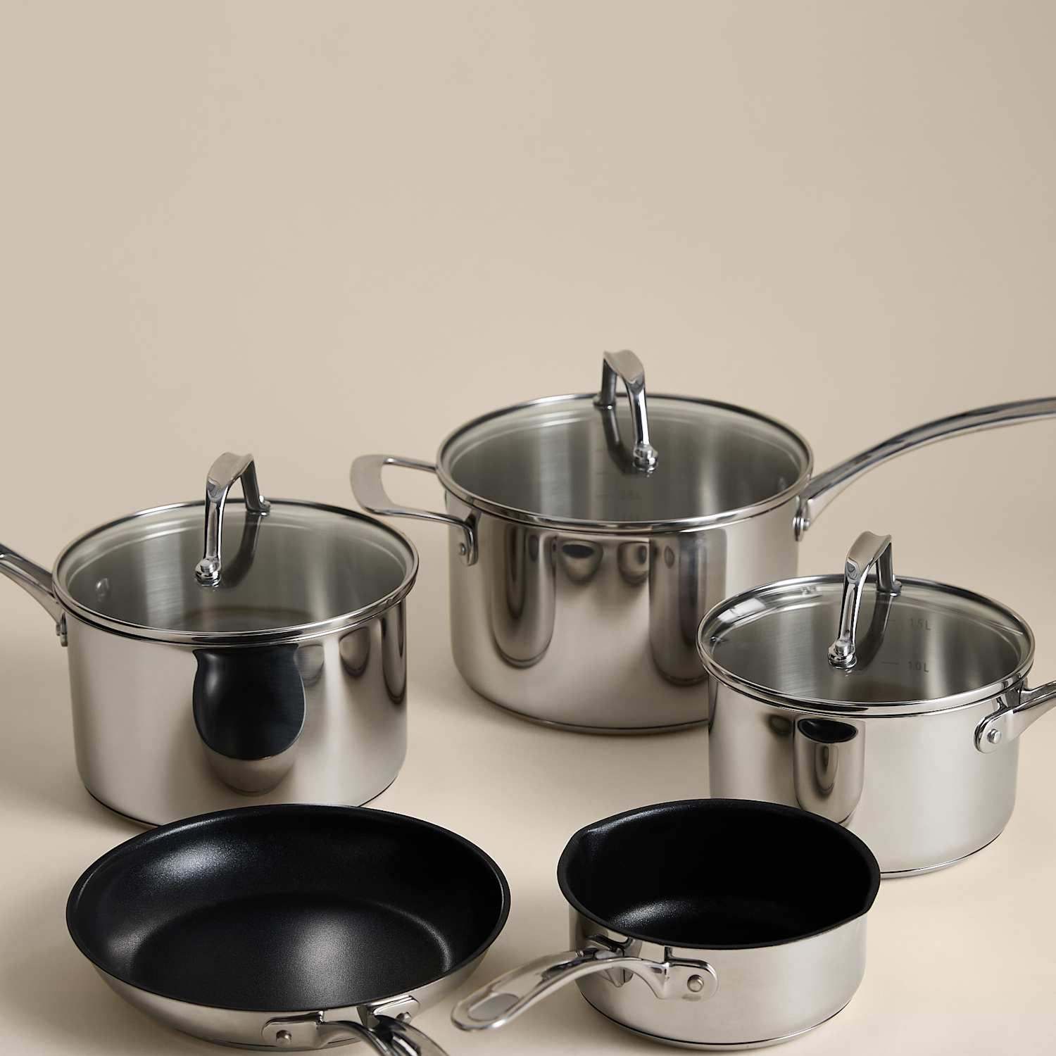 M&S 5 Piece Stainless Steel Pan Set - Silver
