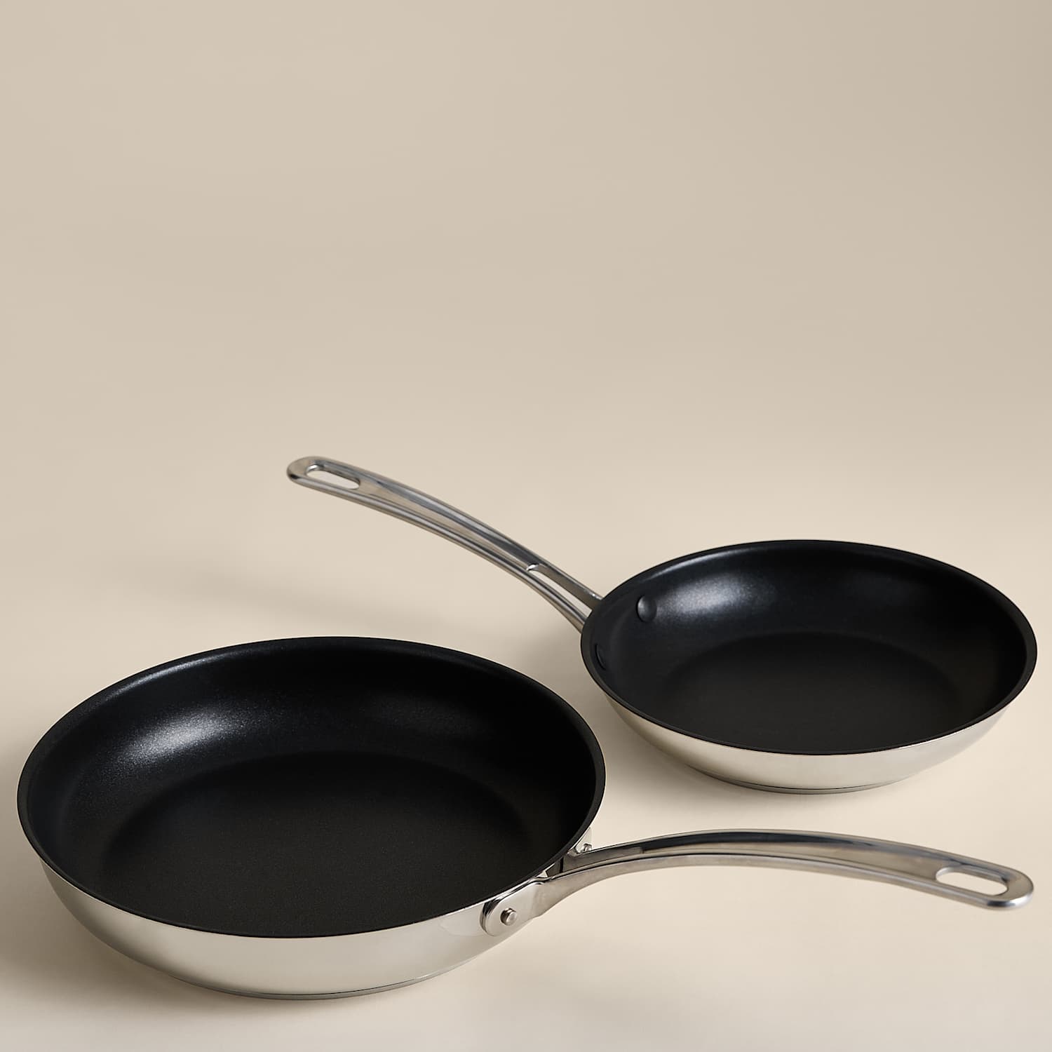 M&S 2 Piece Stainless Steel Frying Pan Set - Silver
