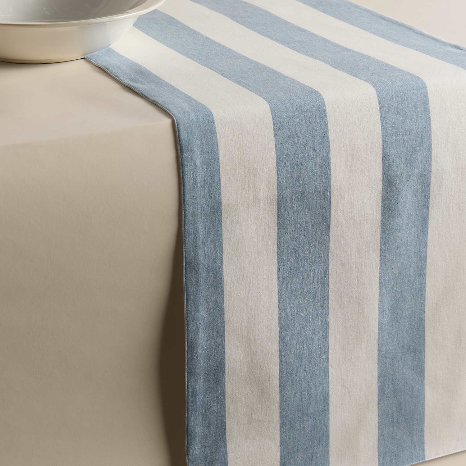 M&S Cotton Rich Striped Table Runner - Blue Mix