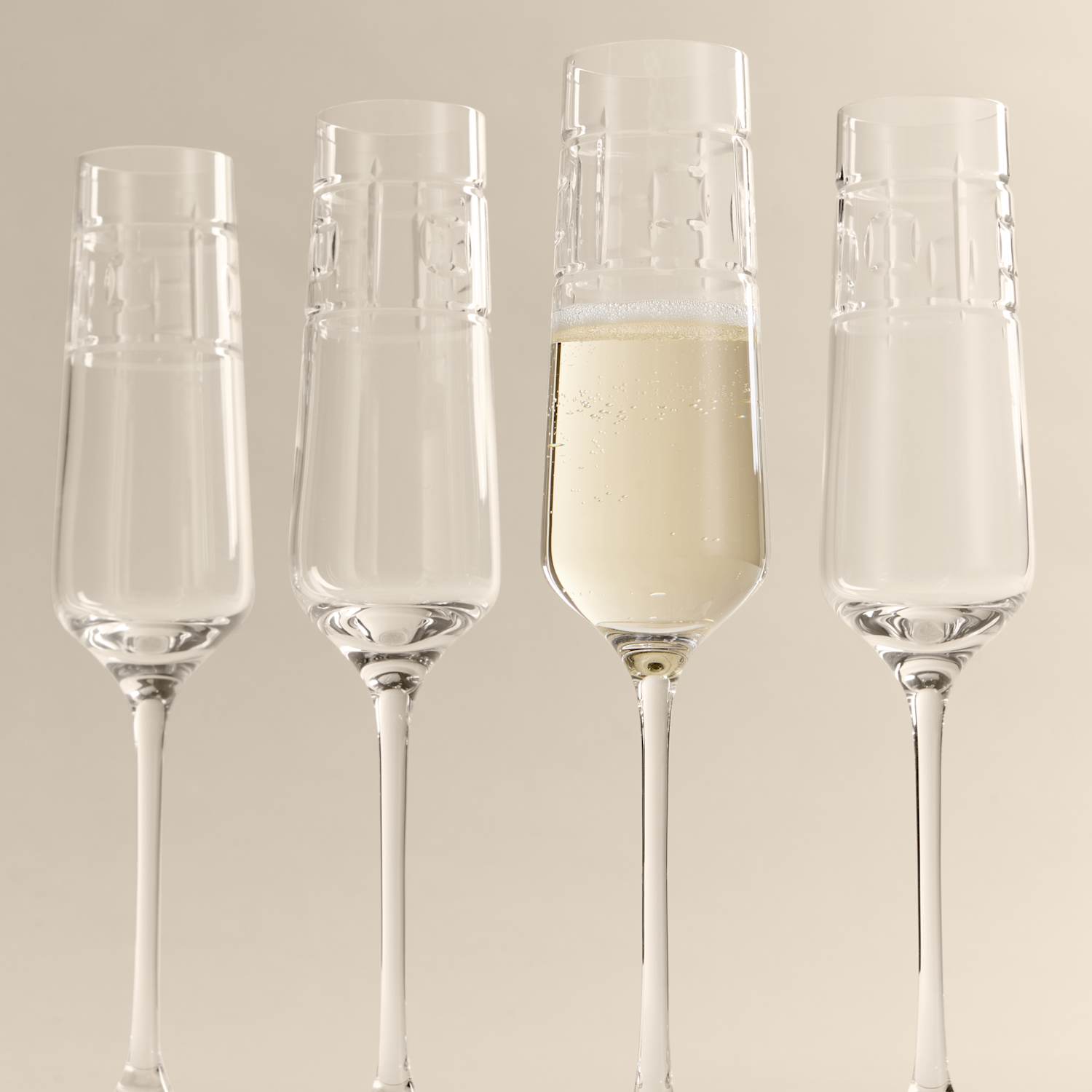 M&S X Kelly Hoppen Set of 4 Etched Champagne Flutes - Clear