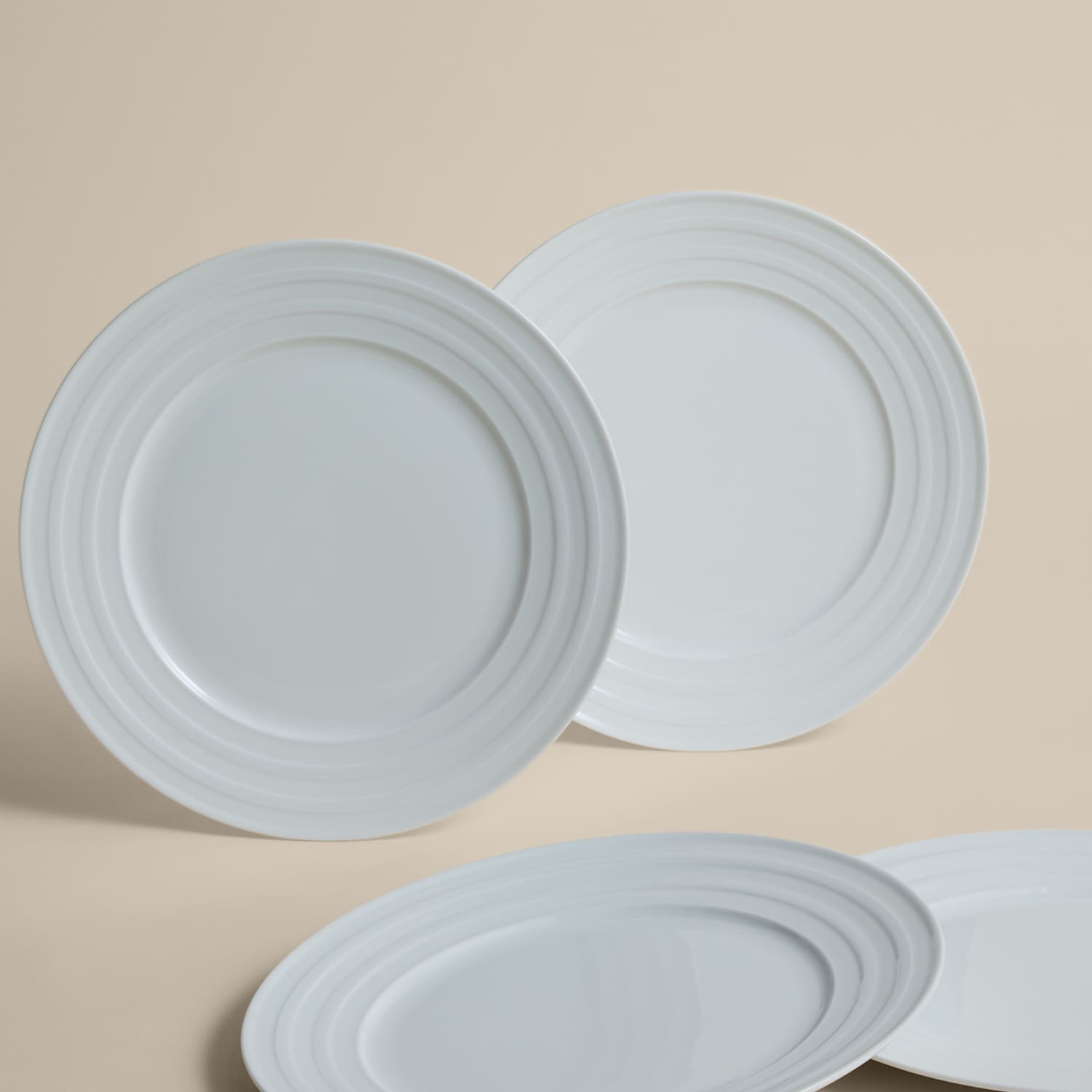 M&S Set of 4 Burford Embossed Rim Porcelain Dinner Plates - White