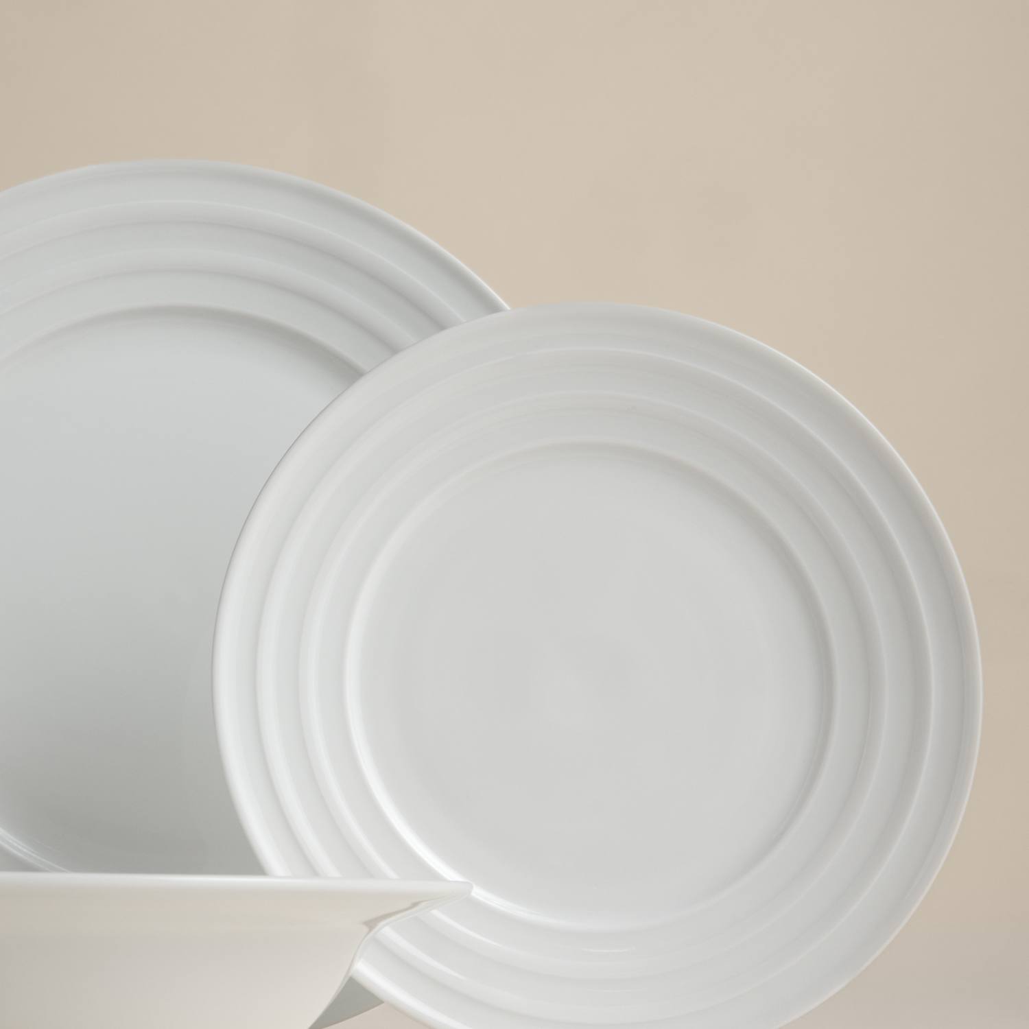 M&S 12 Piece Burford Embossed Rim Porcelain Dinner Set - White