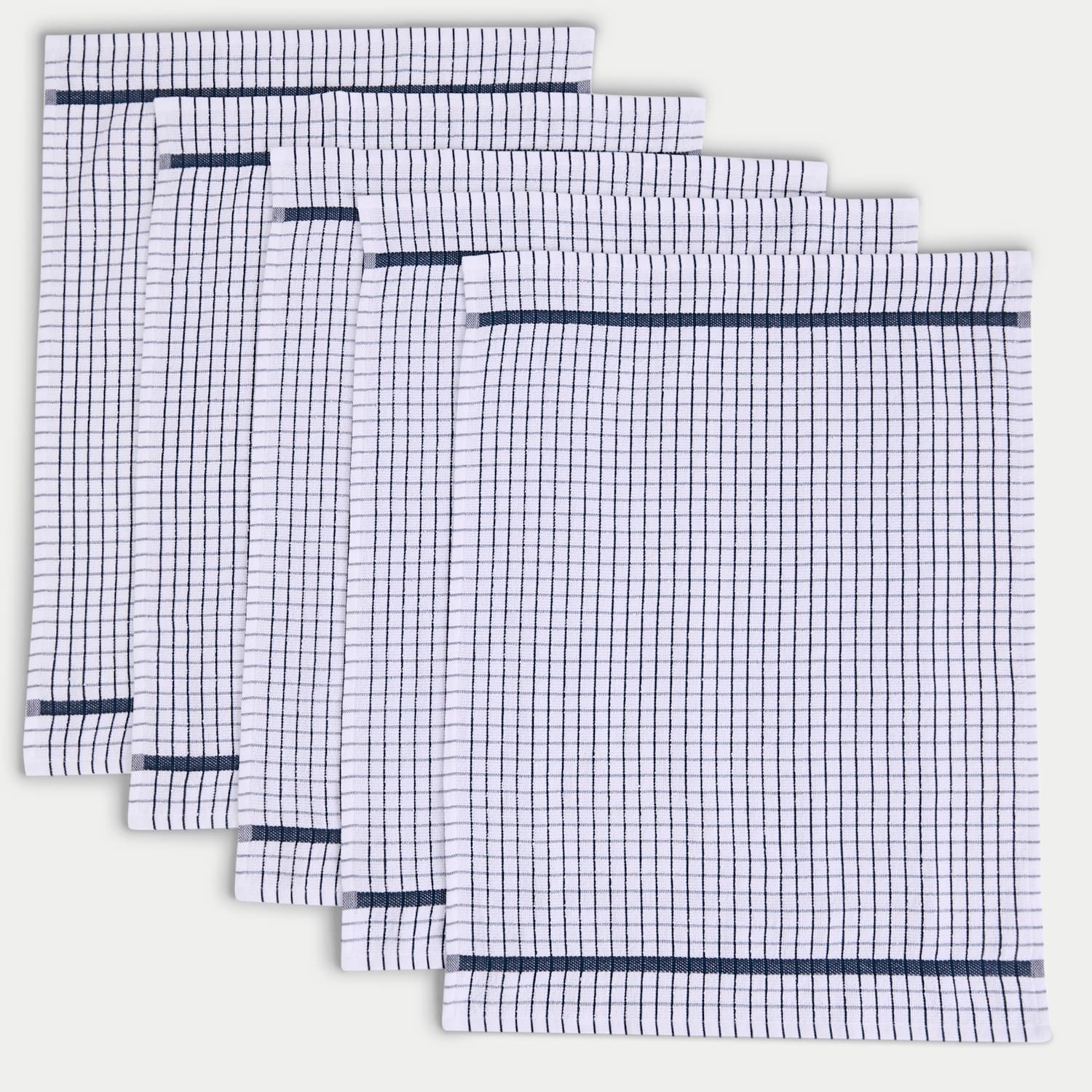 M&S Set of 5 Checked Terry Tea Towels - Blue