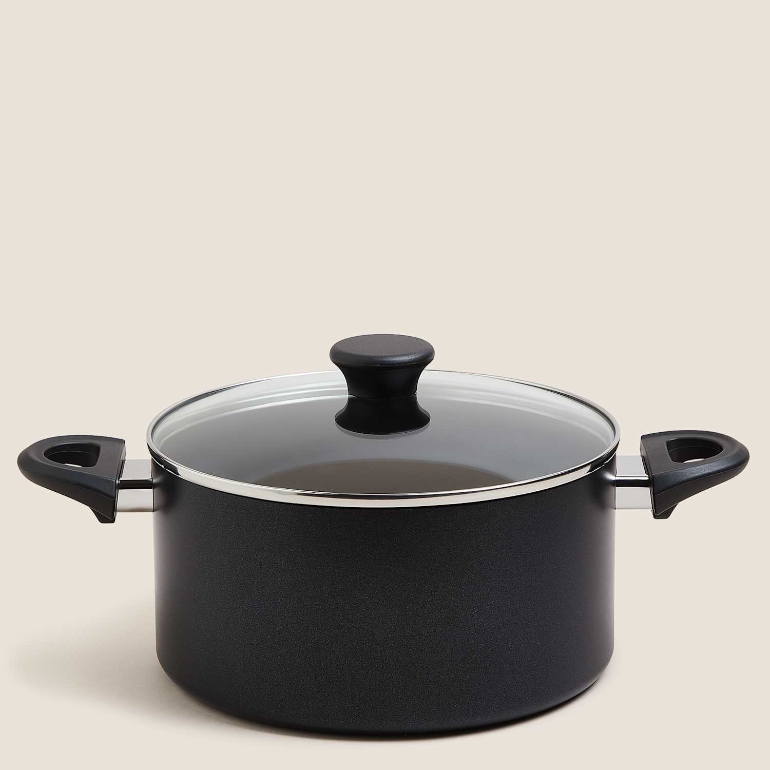 M&S Aluminium 24cm Medium Non-Stick Stock Pot - Black
