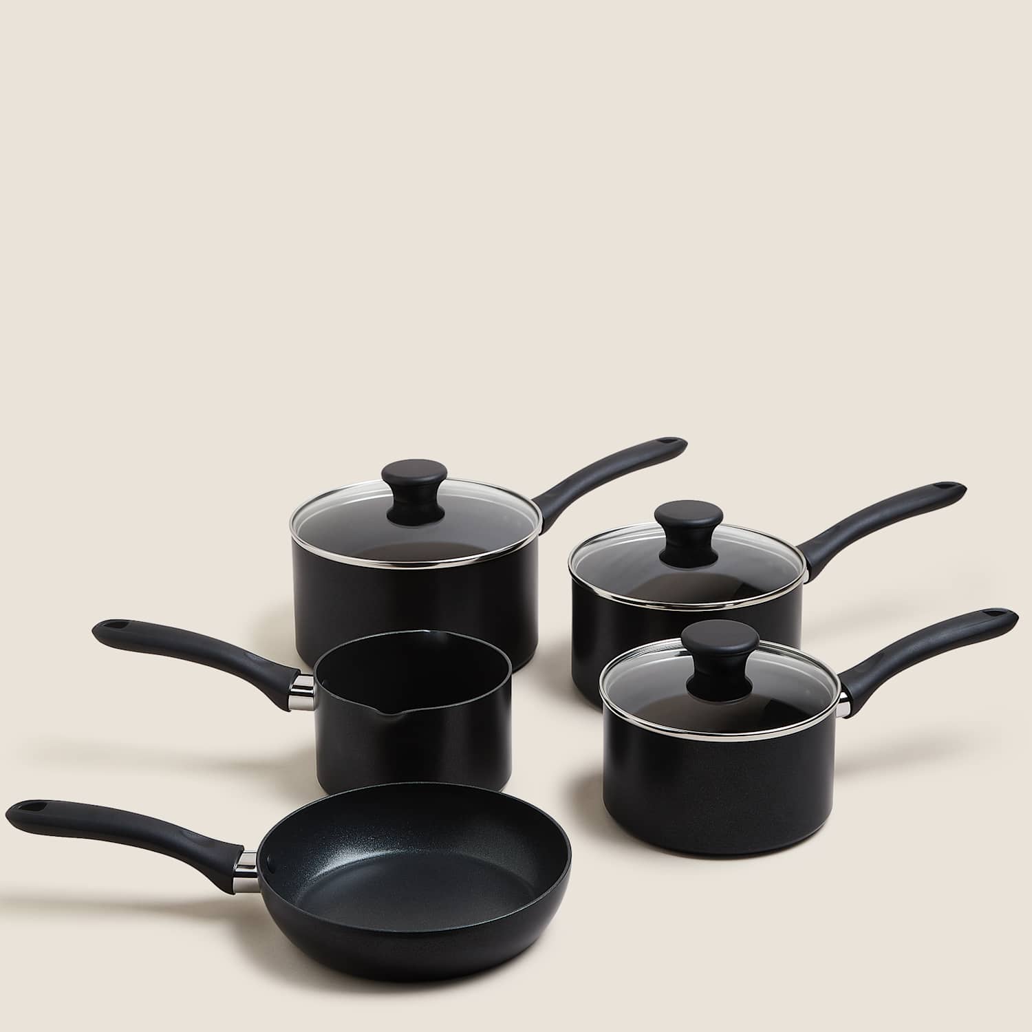 M&S 5 Piece Black Aluminium Non Stick Pan Set