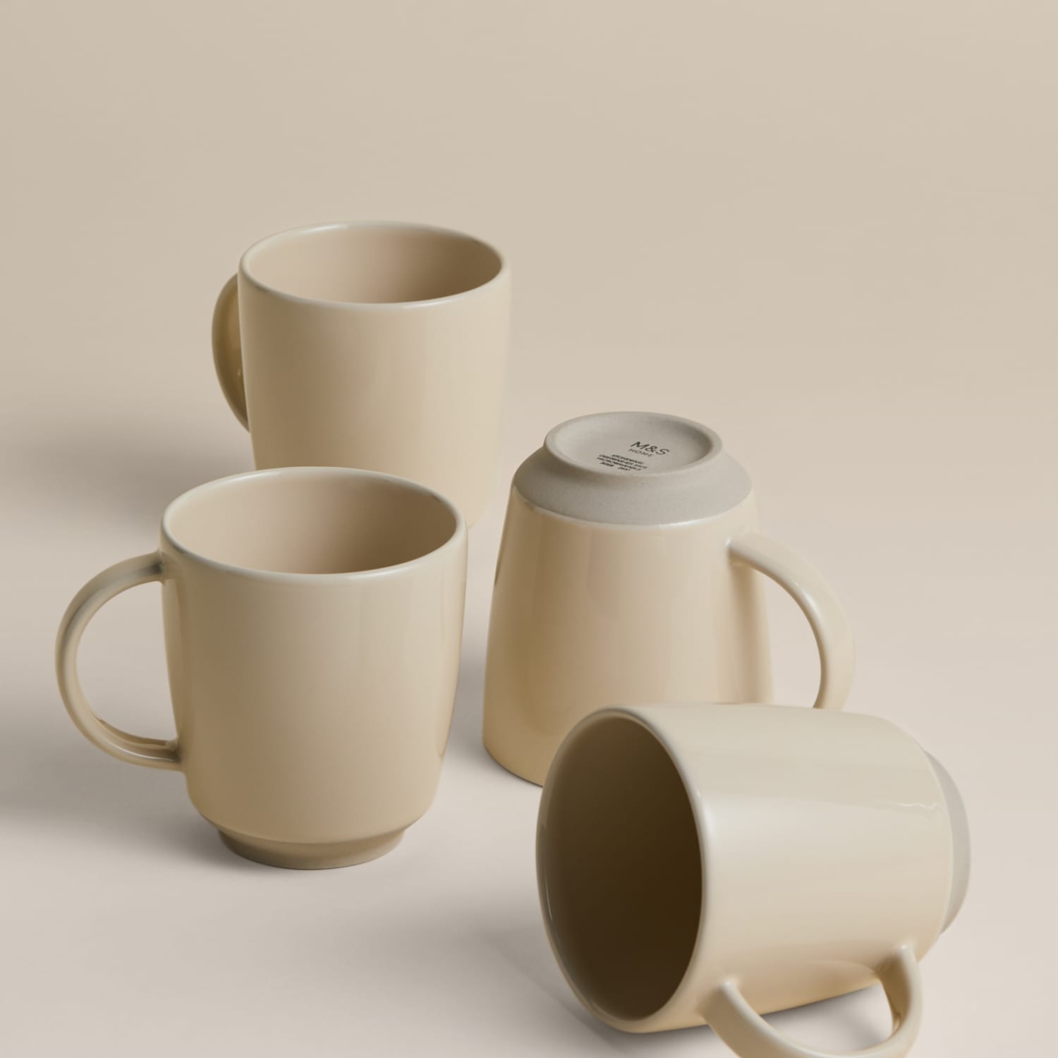 M&S Set of 4 Greenwich Stoneware Mugs - Cream