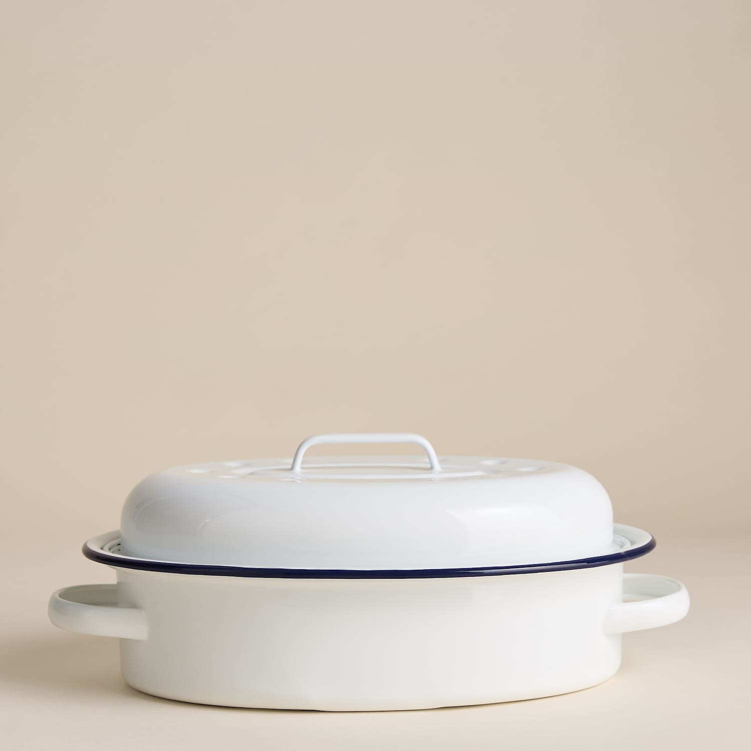 M&S Oval Enamel Roaster with Lid - Dark Blue Mix